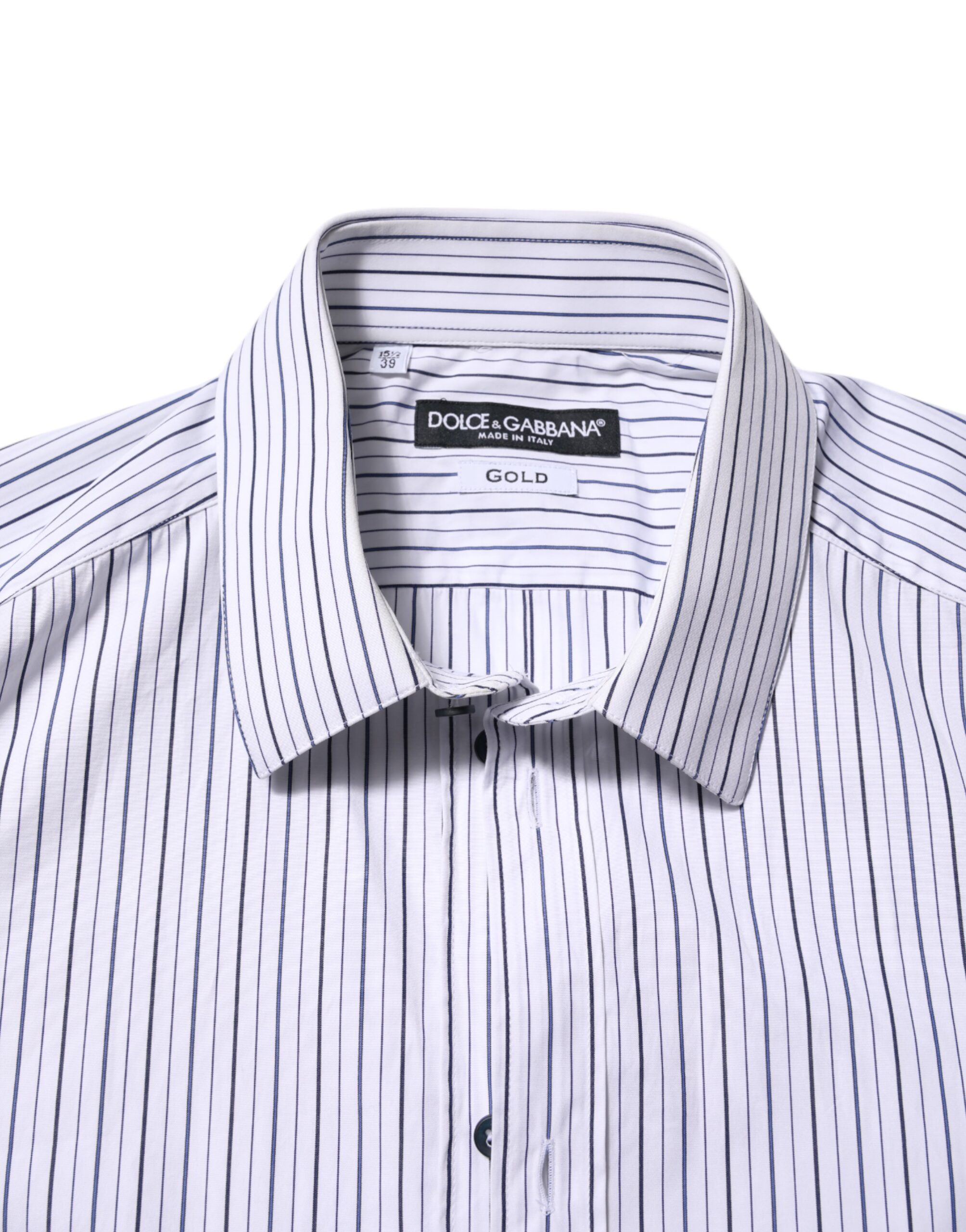 Dolce & Gabbana White Blue Striped Cotton GOLD Formal Shirt - Image 5