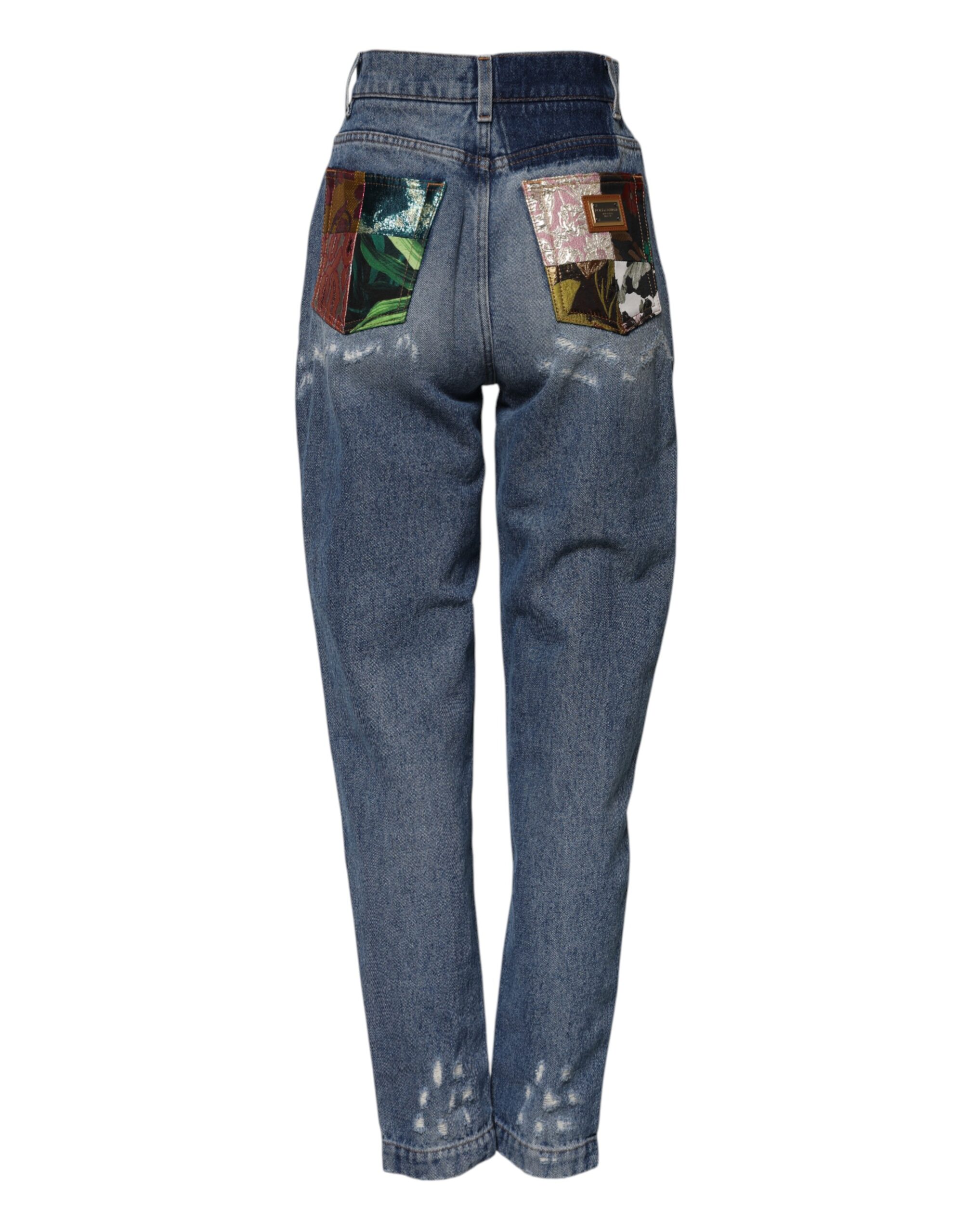 Dolce & Gabbana Blue Cotton Tattered High Waist Denim Jeans - Image 3