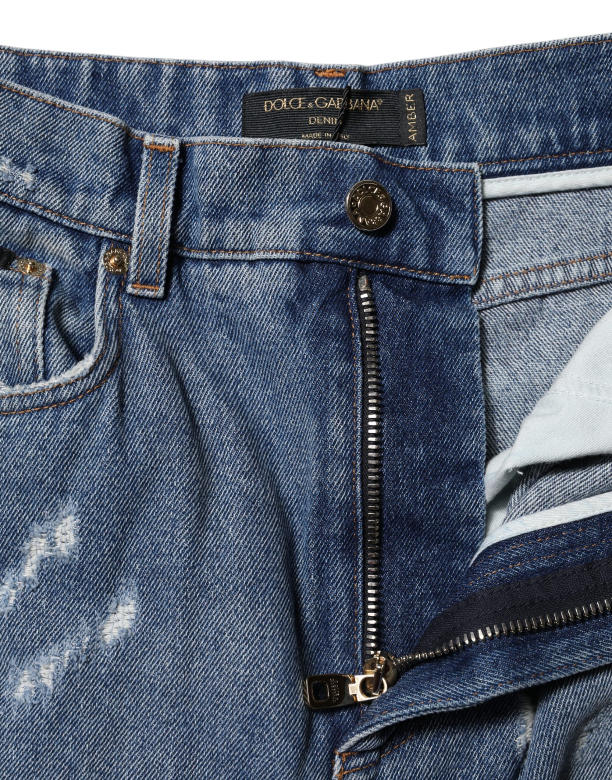Dolce & Gabbana Blue Cotton Tattered High Waist Denim Jeans - Image 4