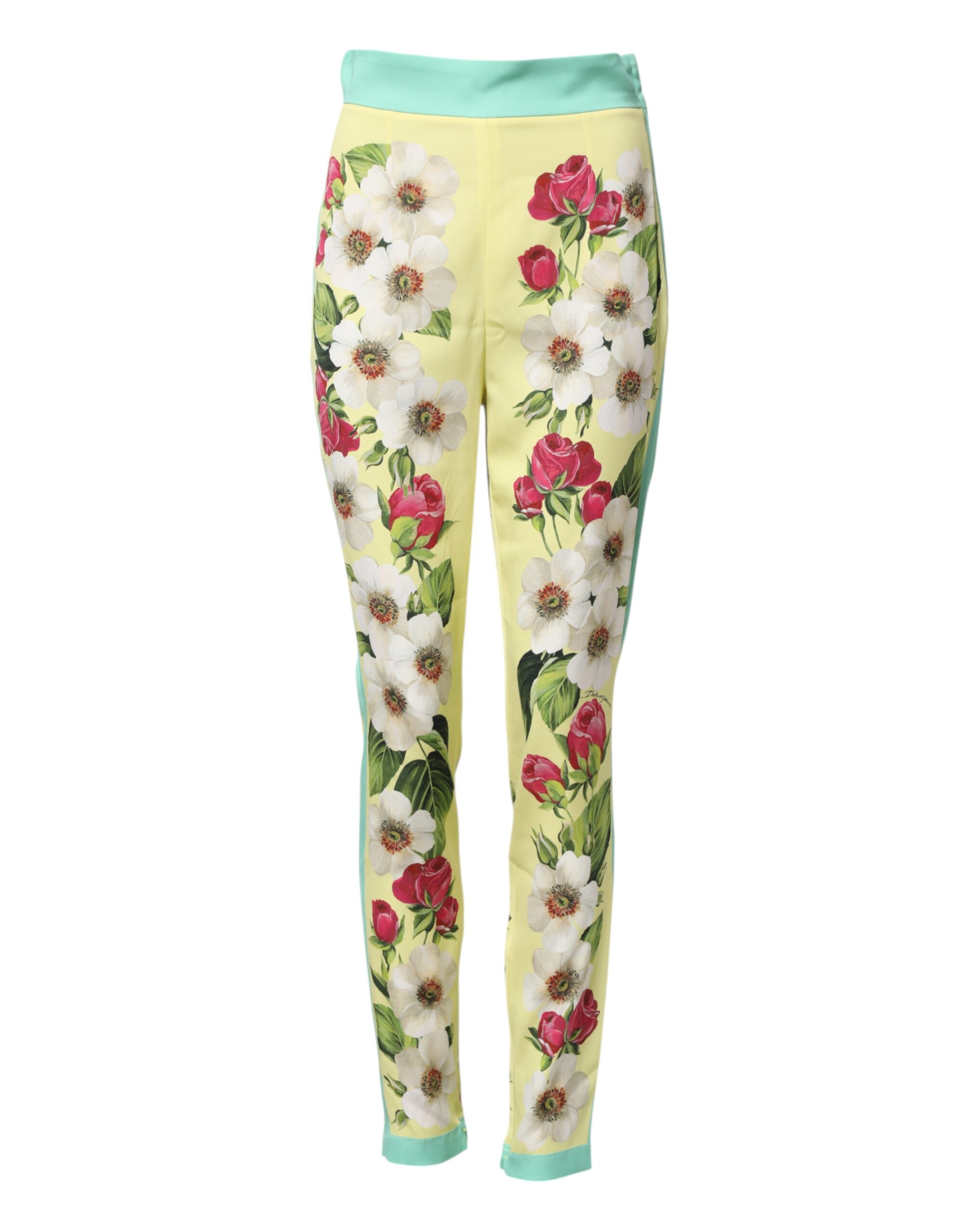 Dolce & Gabbana Yellow Silk Floral Leggings Pants - Image 2