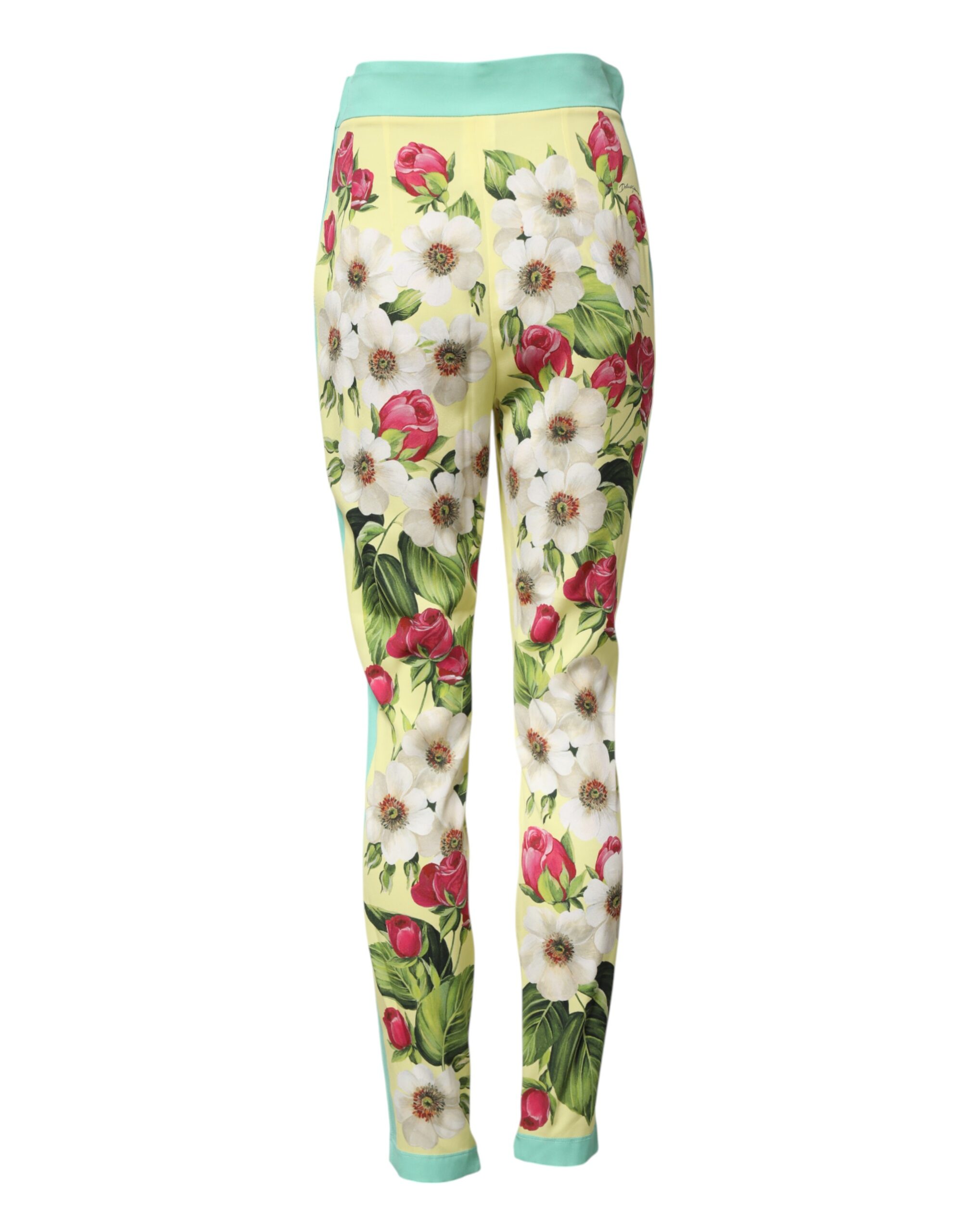 Dolce & Gabbana Yellow Silk Floral Leggings Pants - Image 3