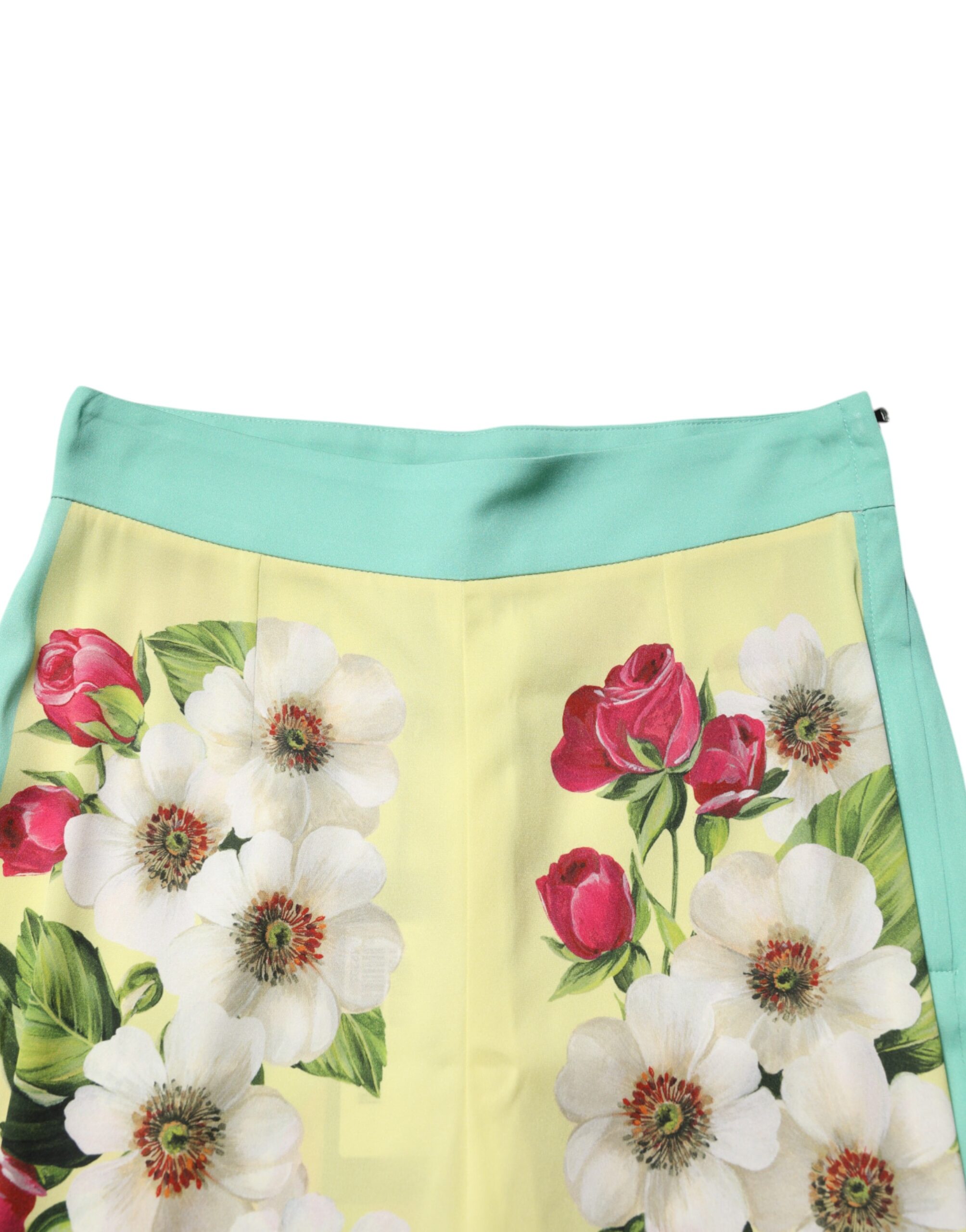 Dolce & Gabbana Yellow Silk Floral Leggings Pants - Image 4