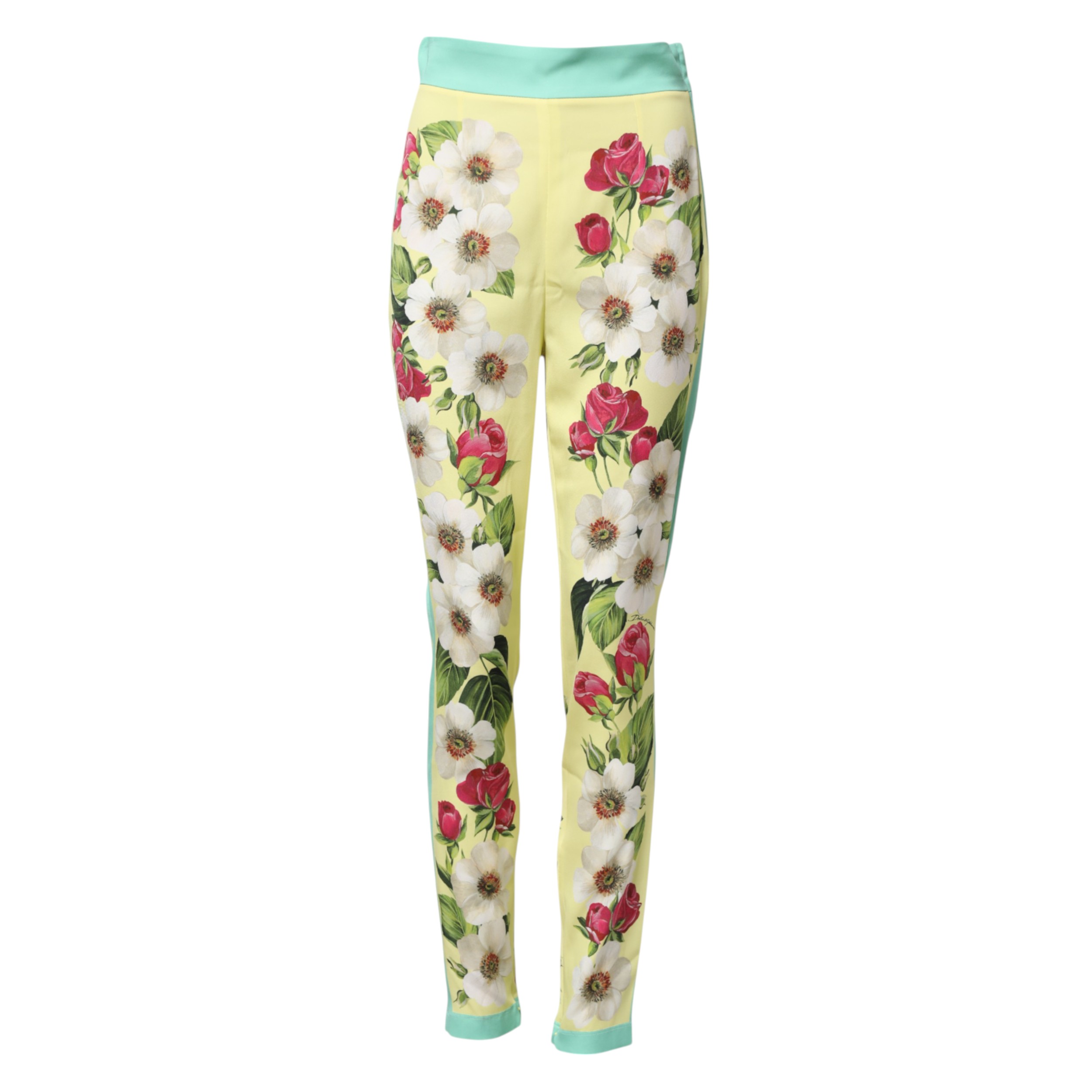Dolce & Gabbana Yellow Silk Floral Leggings Pants - Image 5