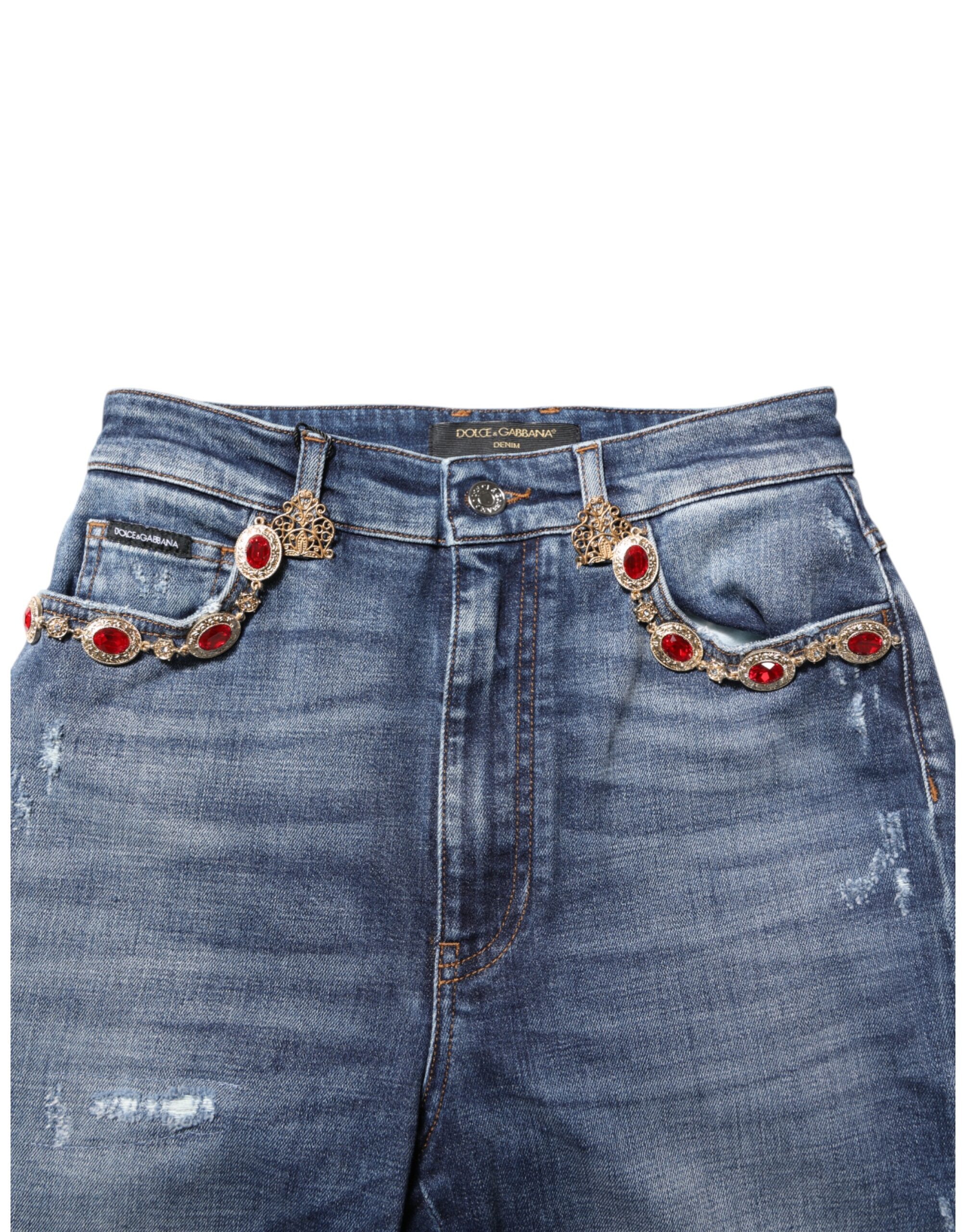 Dolce & Gabbana Blue Rhinestone Embellished Denim Jeans - Image 4