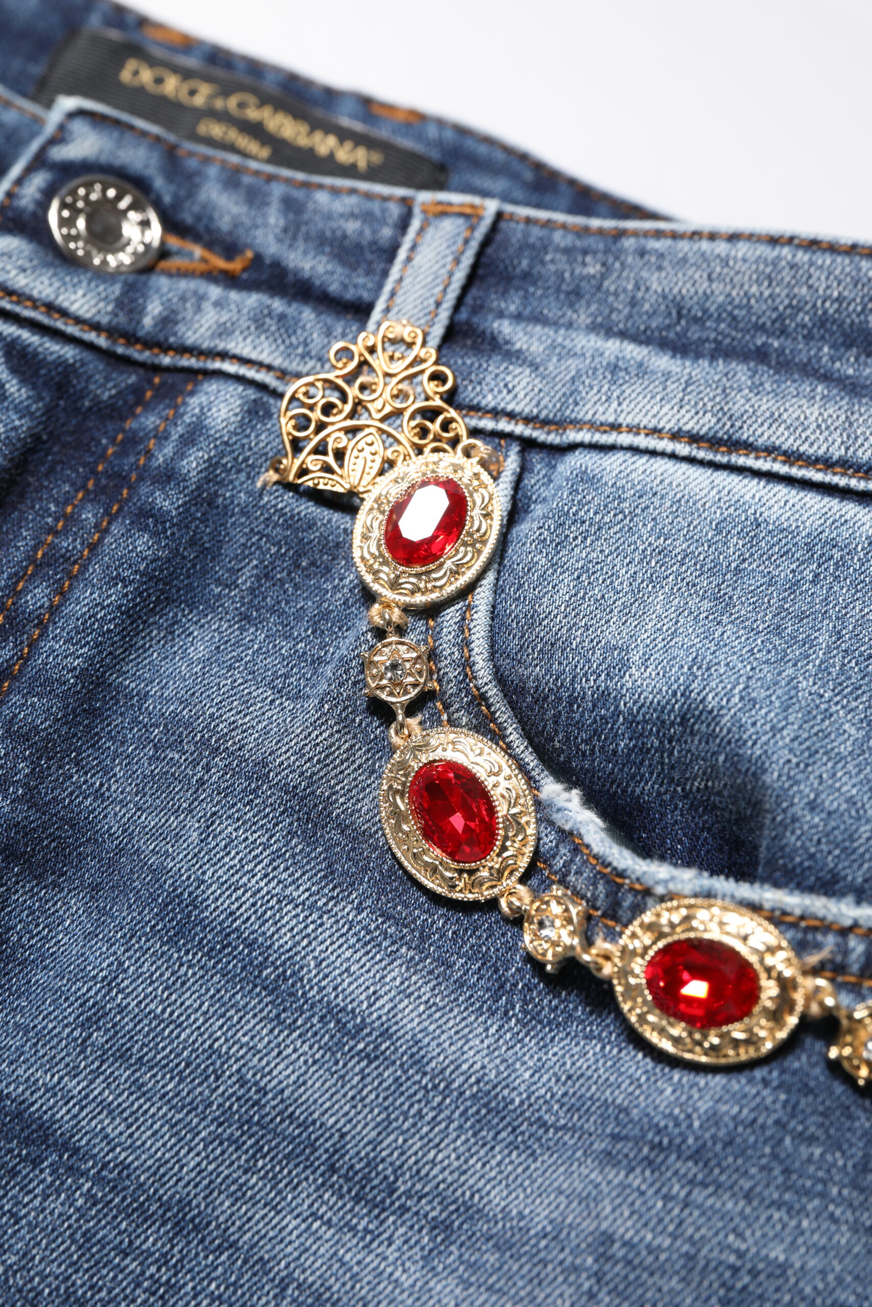 Dolce & Gabbana Blue Rhinestone Embellished Denim Jeans - Image 5