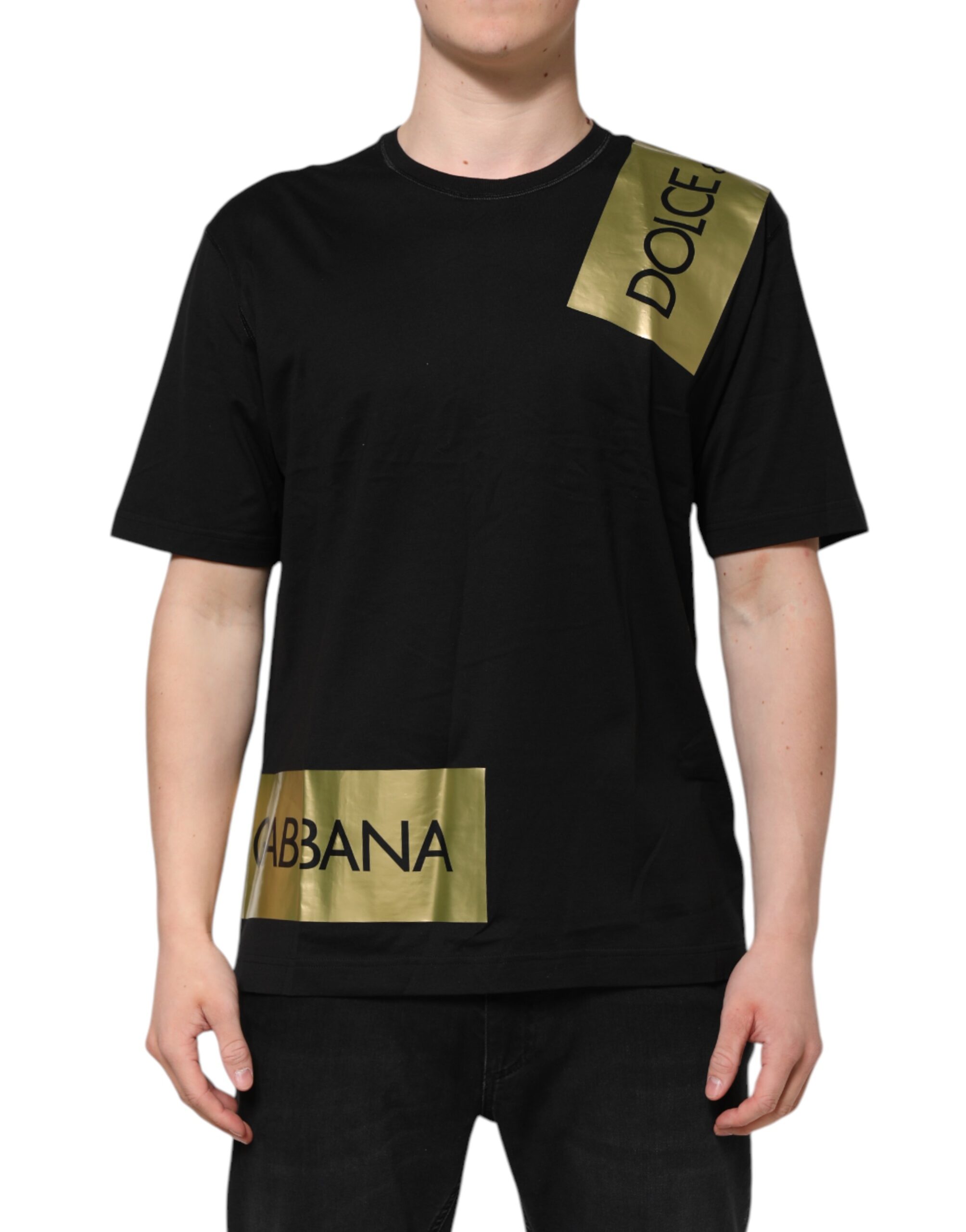 Dolce & Gabbana Black Logo Tape Cotton Men Crew Neck T-shirt - Image 2