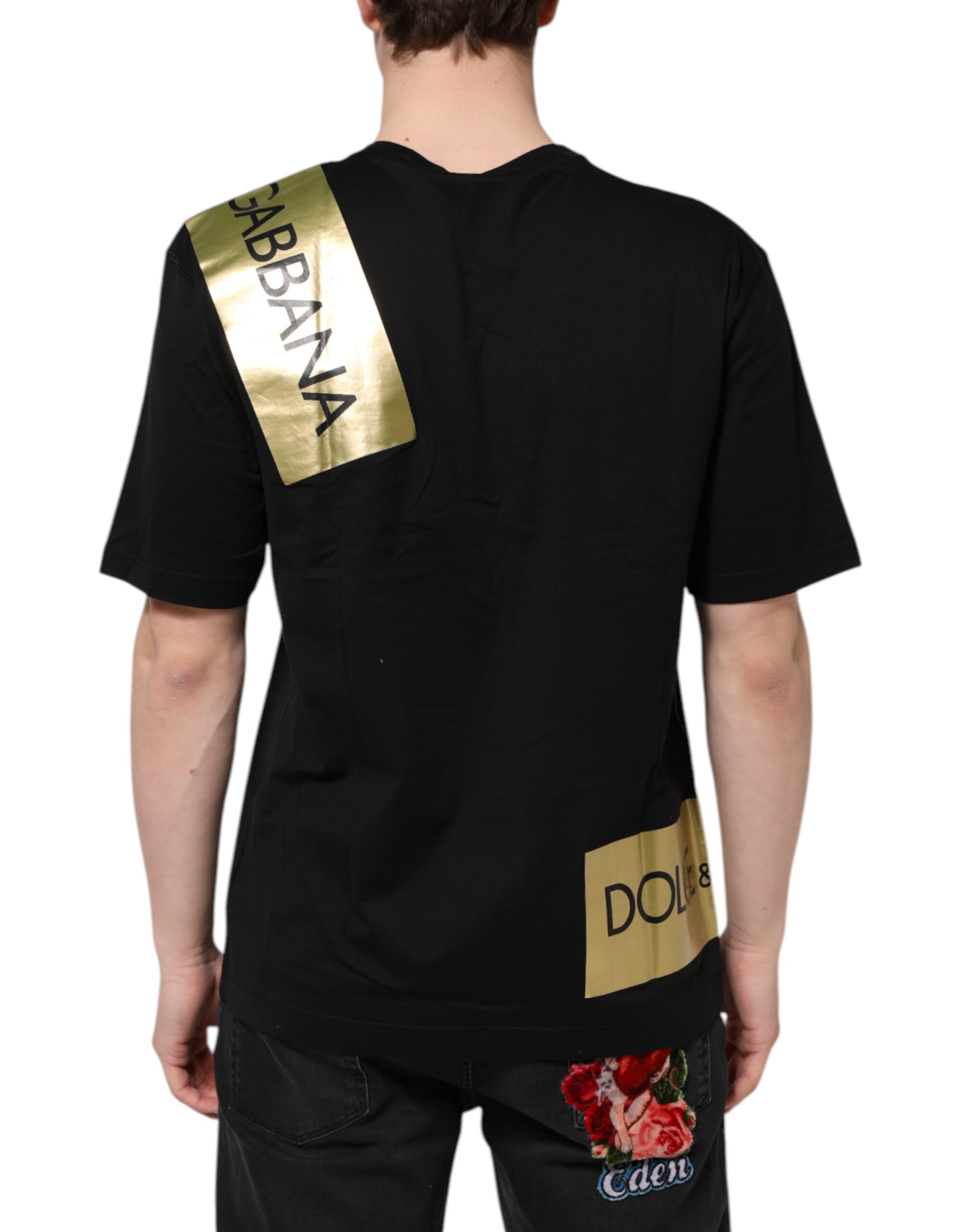 Dolce & Gabbana Black Logo Tape Cotton Men Crew Neck T-shirt - Image 4