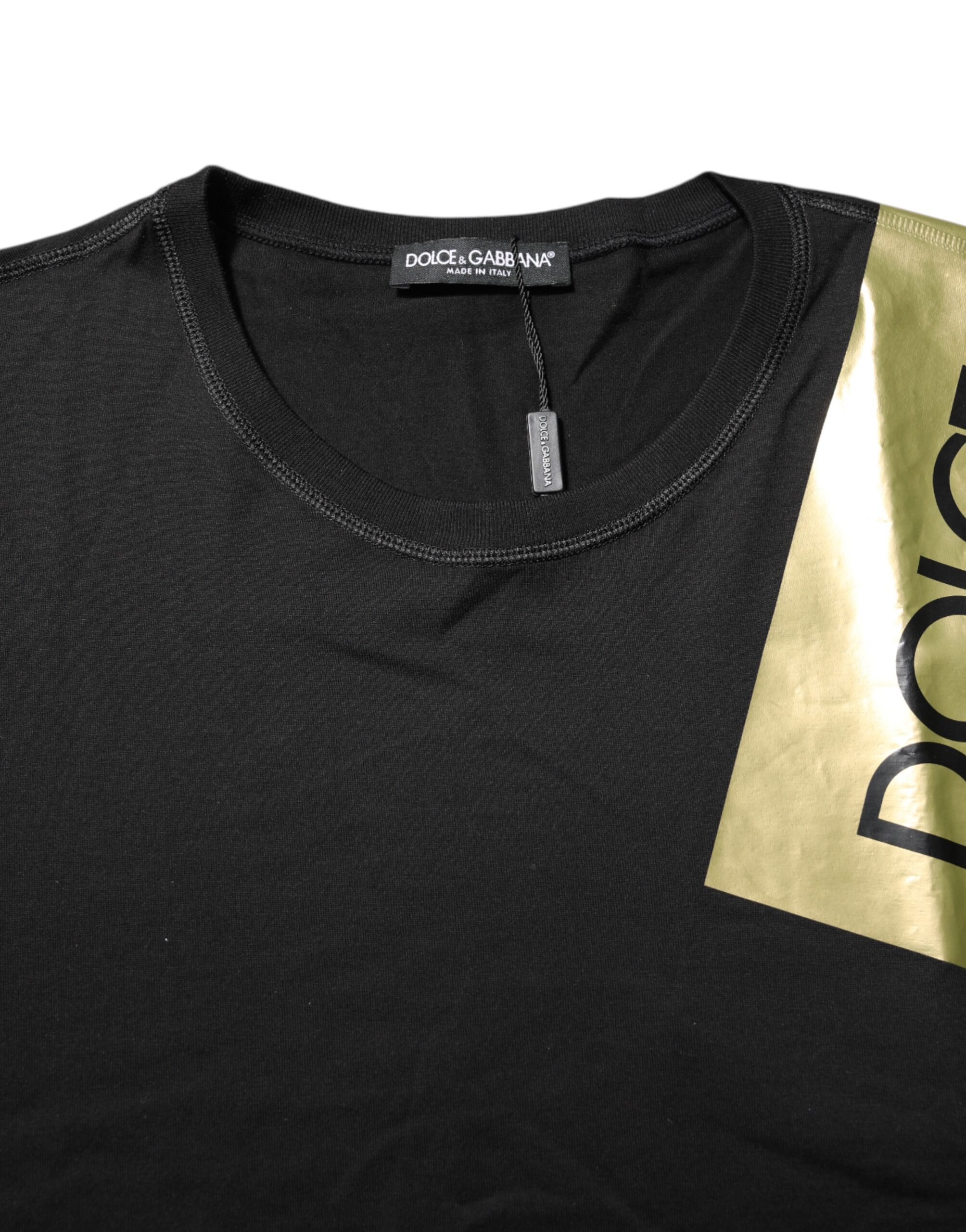Dolce & Gabbana Black Logo Tape Cotton Men Crew Neck T-shirt - Image 5