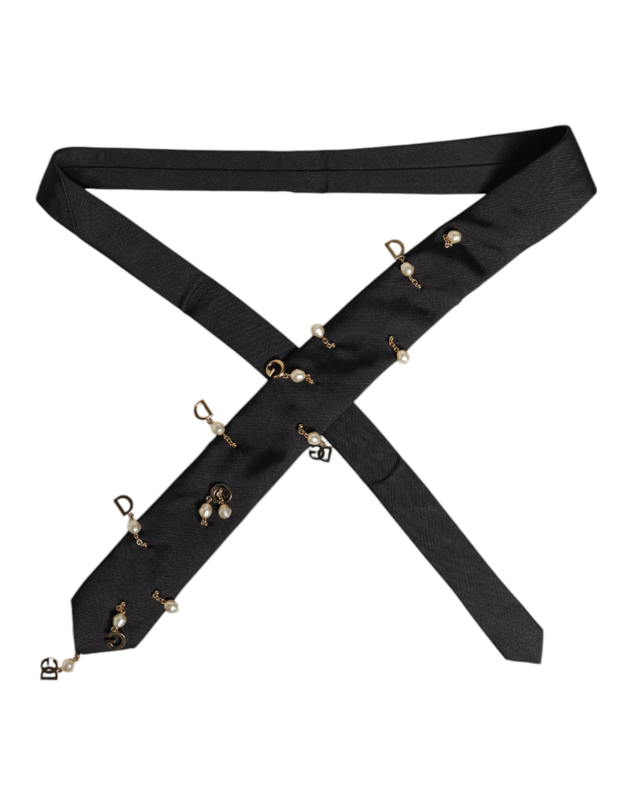 Dolce & Gabbana Black Logo Embellished Adjustable Necktie Tie - Image 4