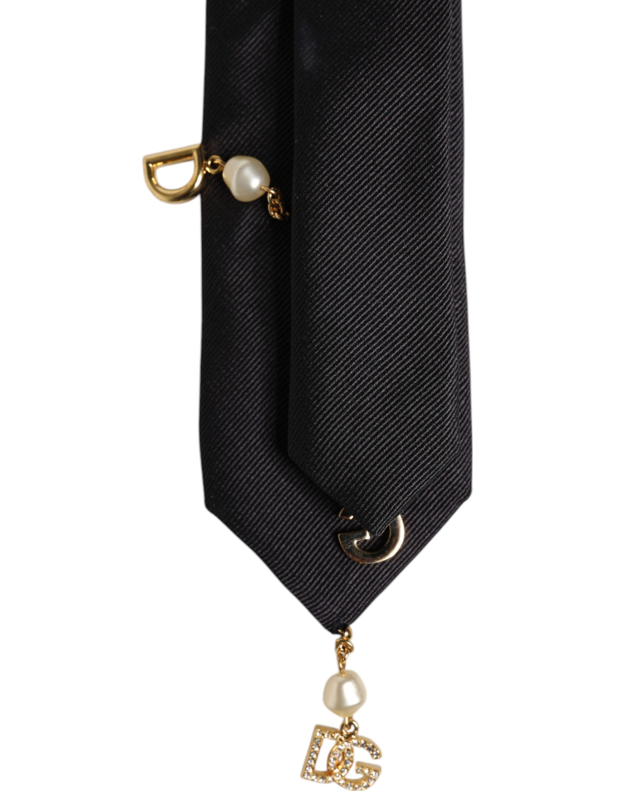 Dolce & Gabbana Black Logo Embellished Adjustable Necktie Tie - Image 5