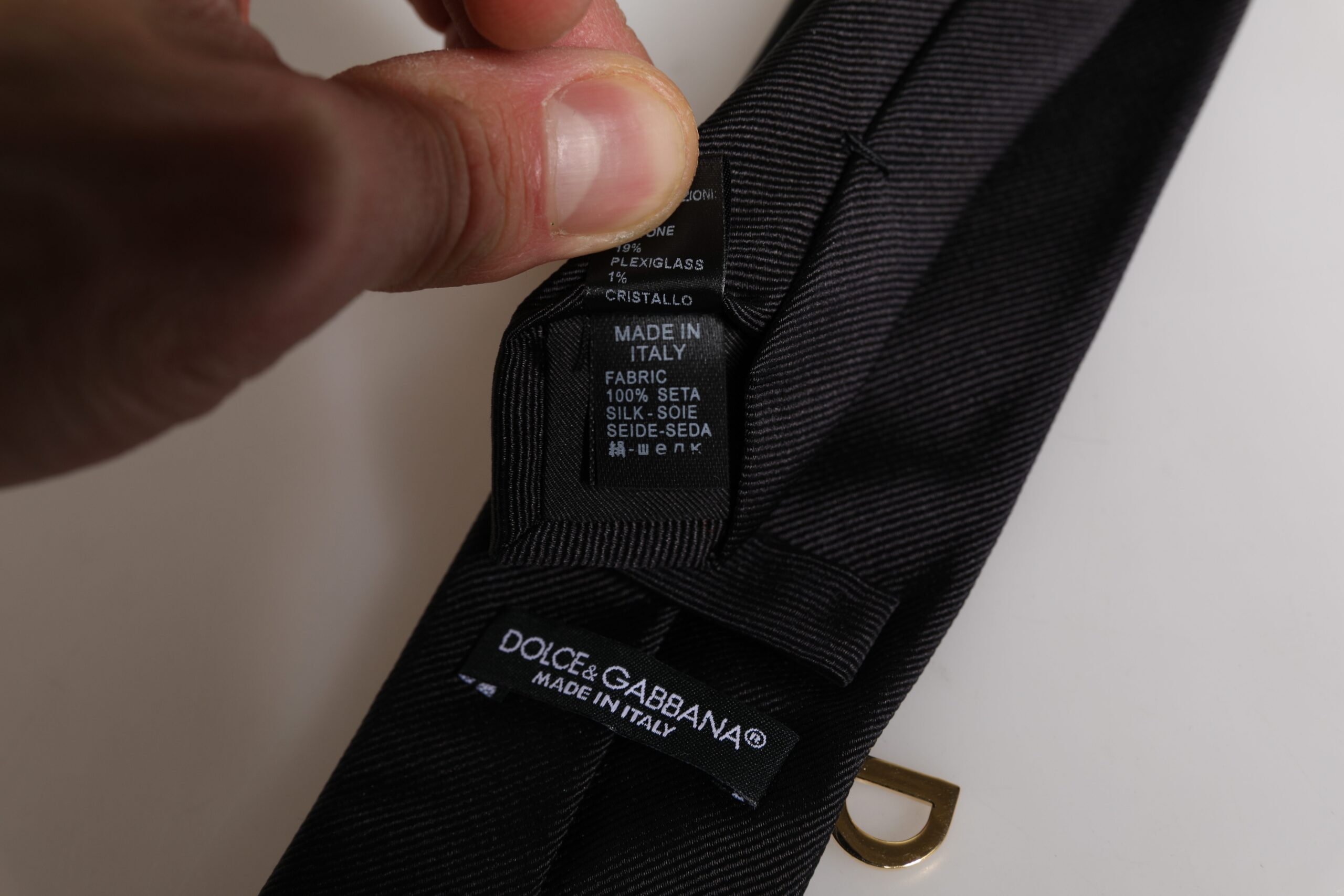 Dolce & Gabbana Black Logo Embellished Adjustable Necktie Tie - Image 8