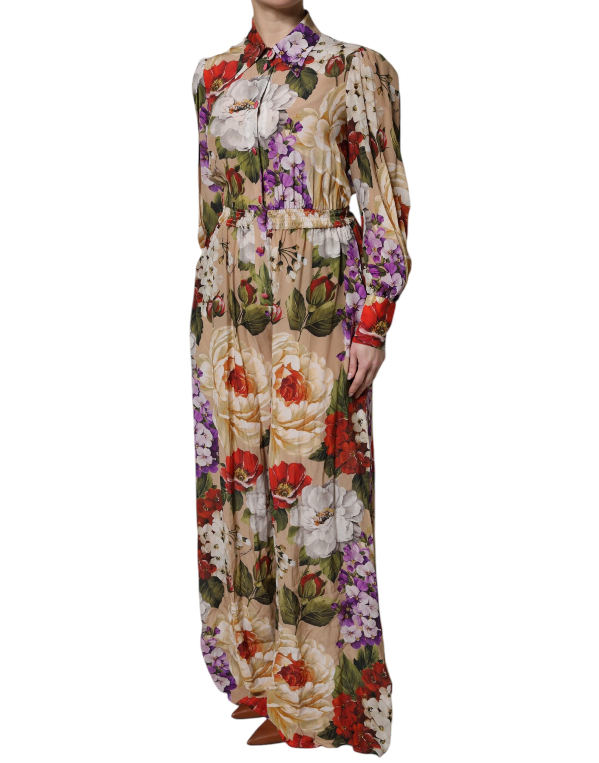 Dolce & Gabbana Multicolor Floral Wide Leg Jumpsuit Dress - Image 3