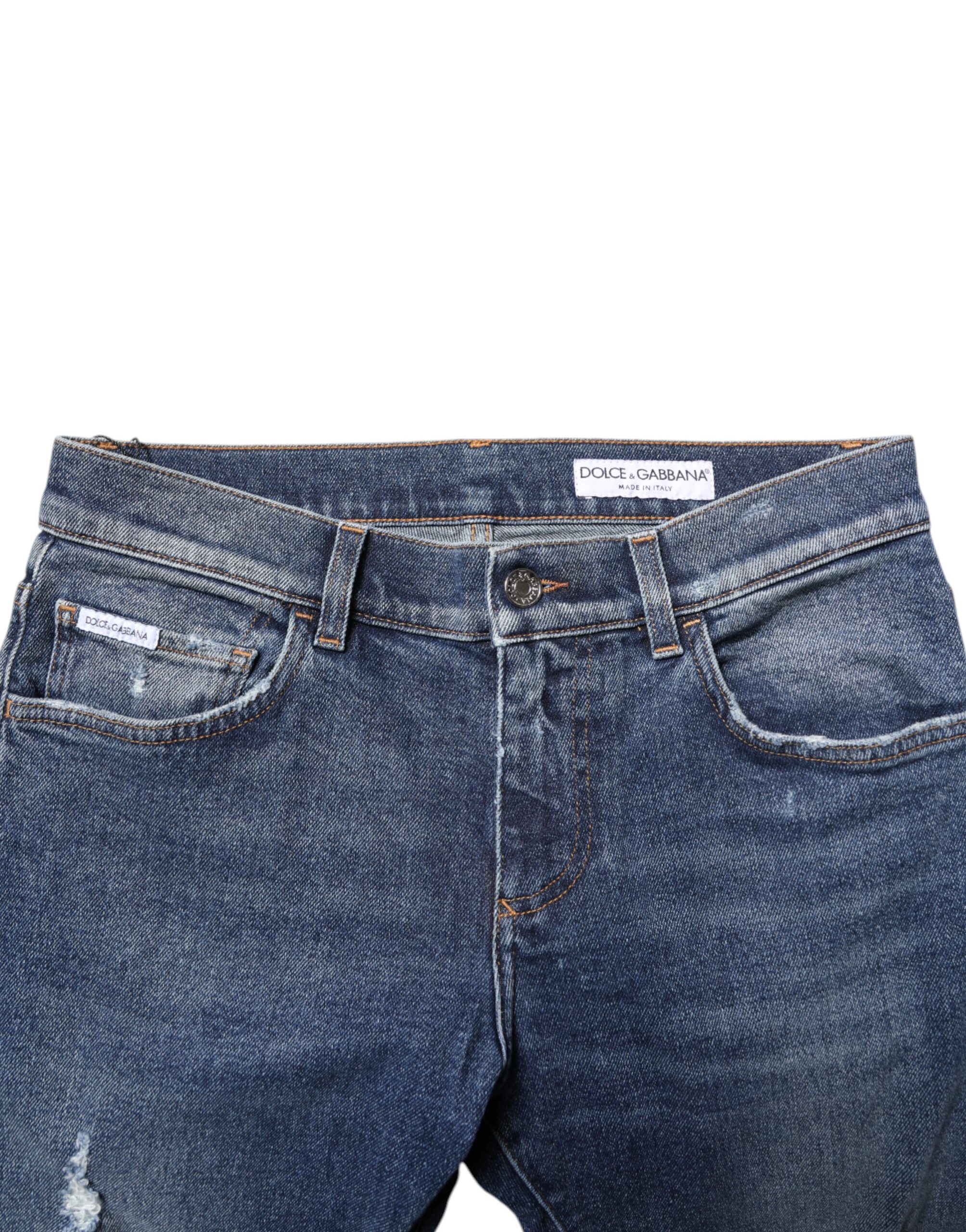 Dolce & Gabbana Blue Washed Skinny Cotton Tattered Denim Jeans - Image 5