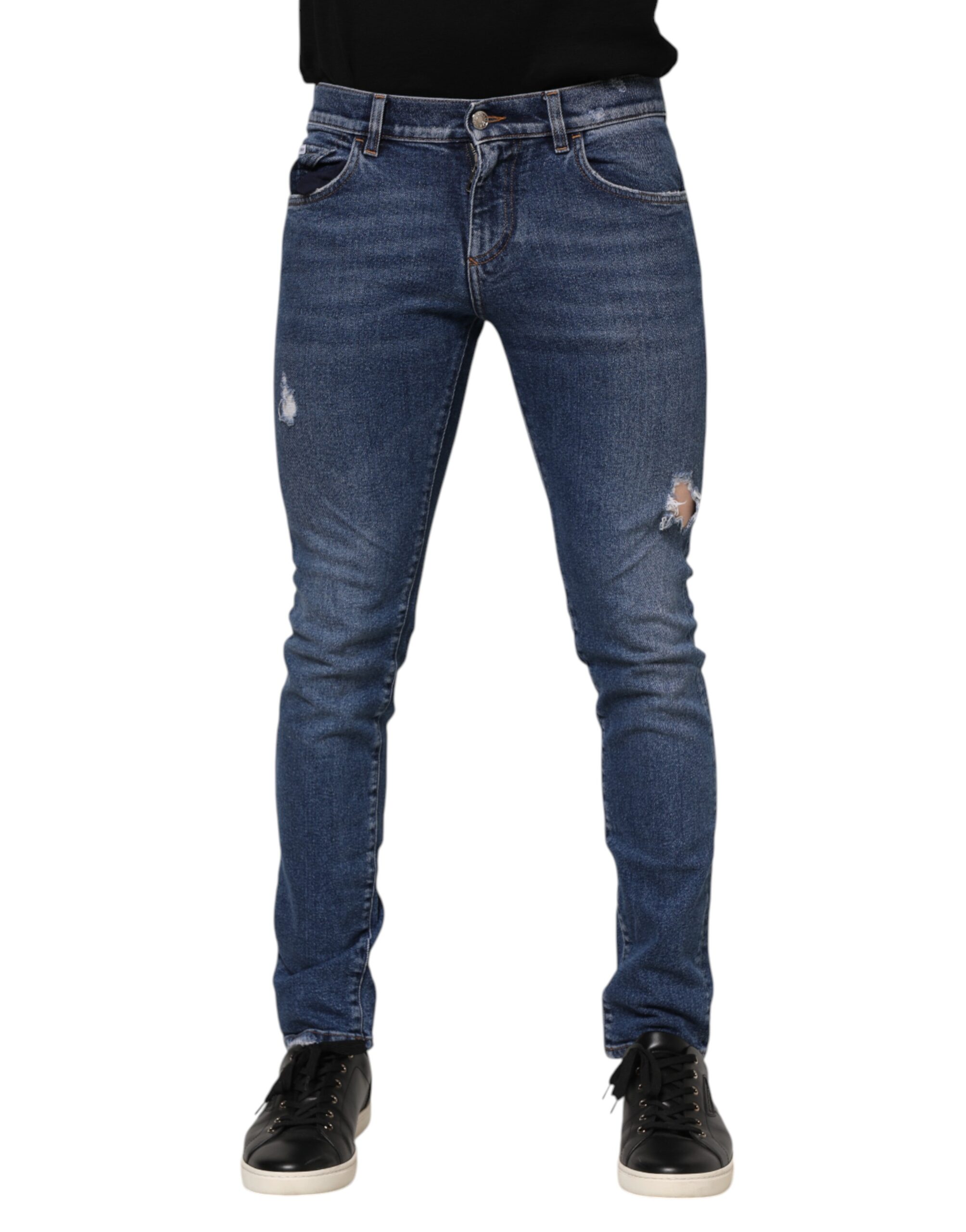 Dolce & Gabbana Blue Washed Skinny Cotton Tattered Denim Jeans - Image 2