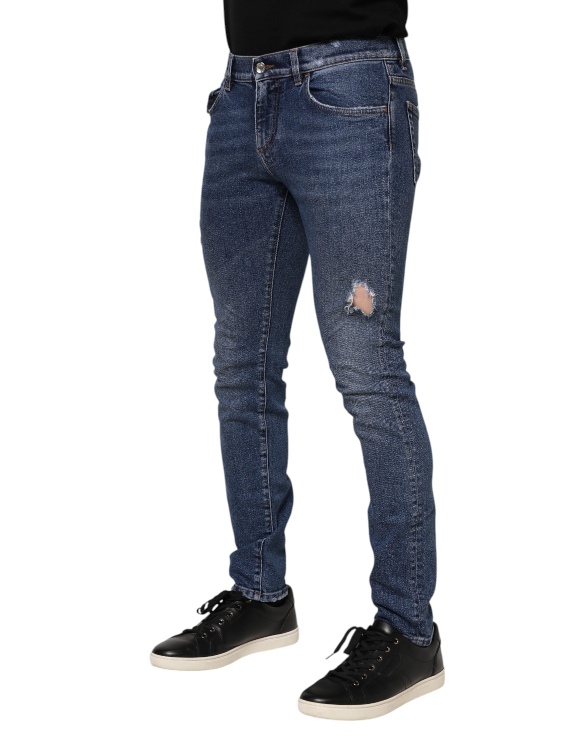 Dolce & Gabbana Blue Washed Skinny Cotton Tattered Denim Jeans - Image 3