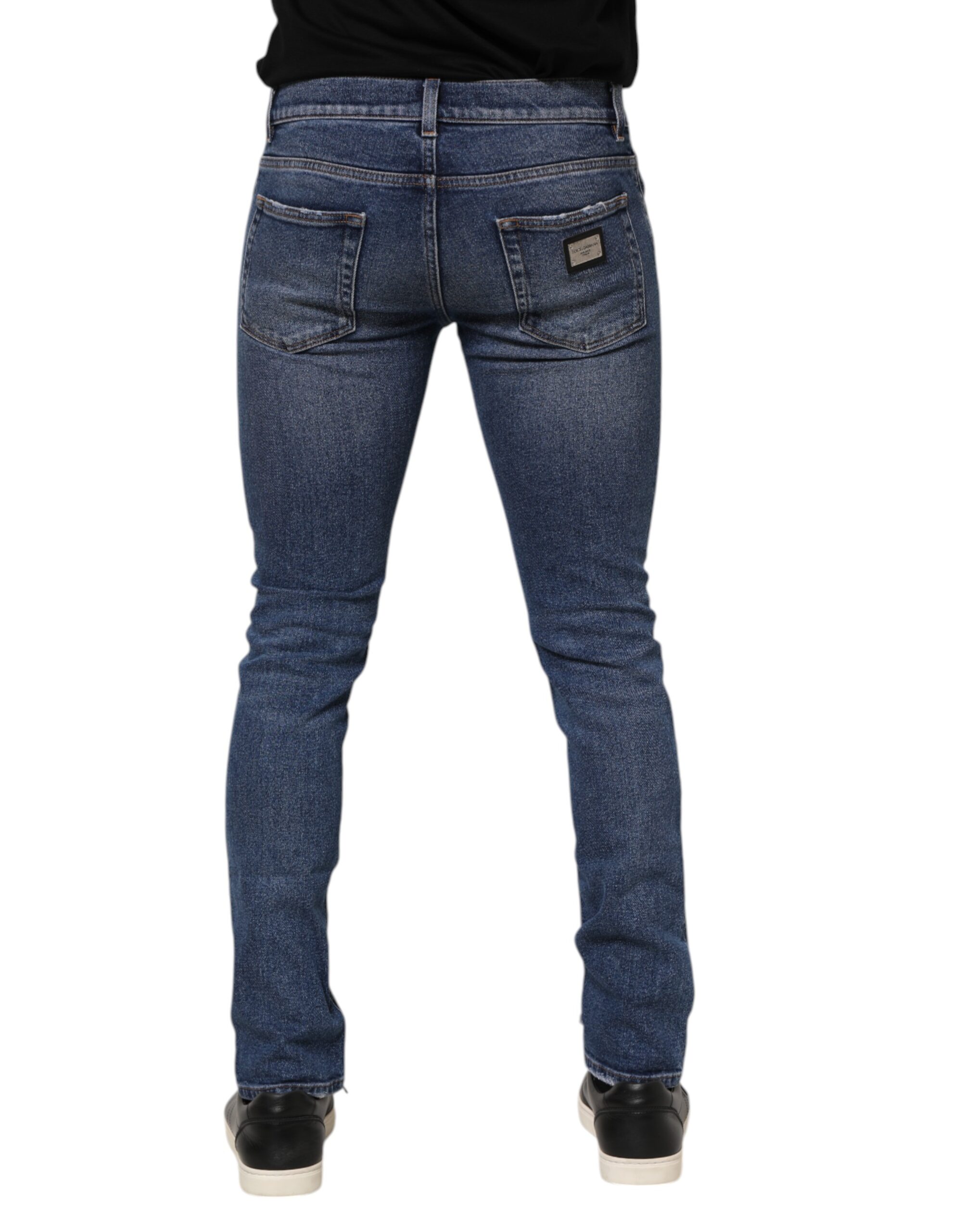 Dolce & Gabbana Blue Washed Skinny Cotton Tattered Denim Jeans - Image 4