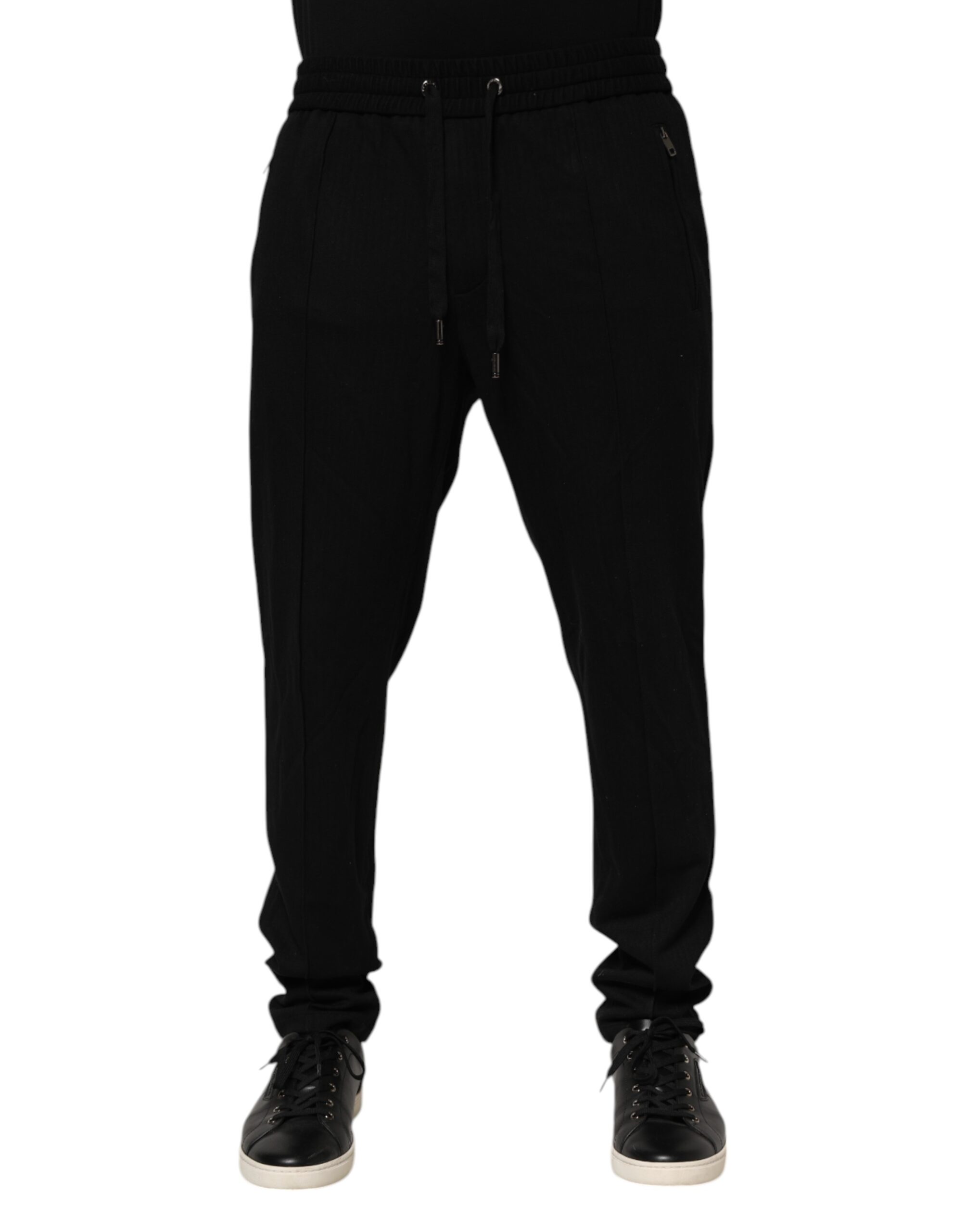 Dolce & Gabbana Black Viscose Skinny Logo Men Jogger Pants - Image 2