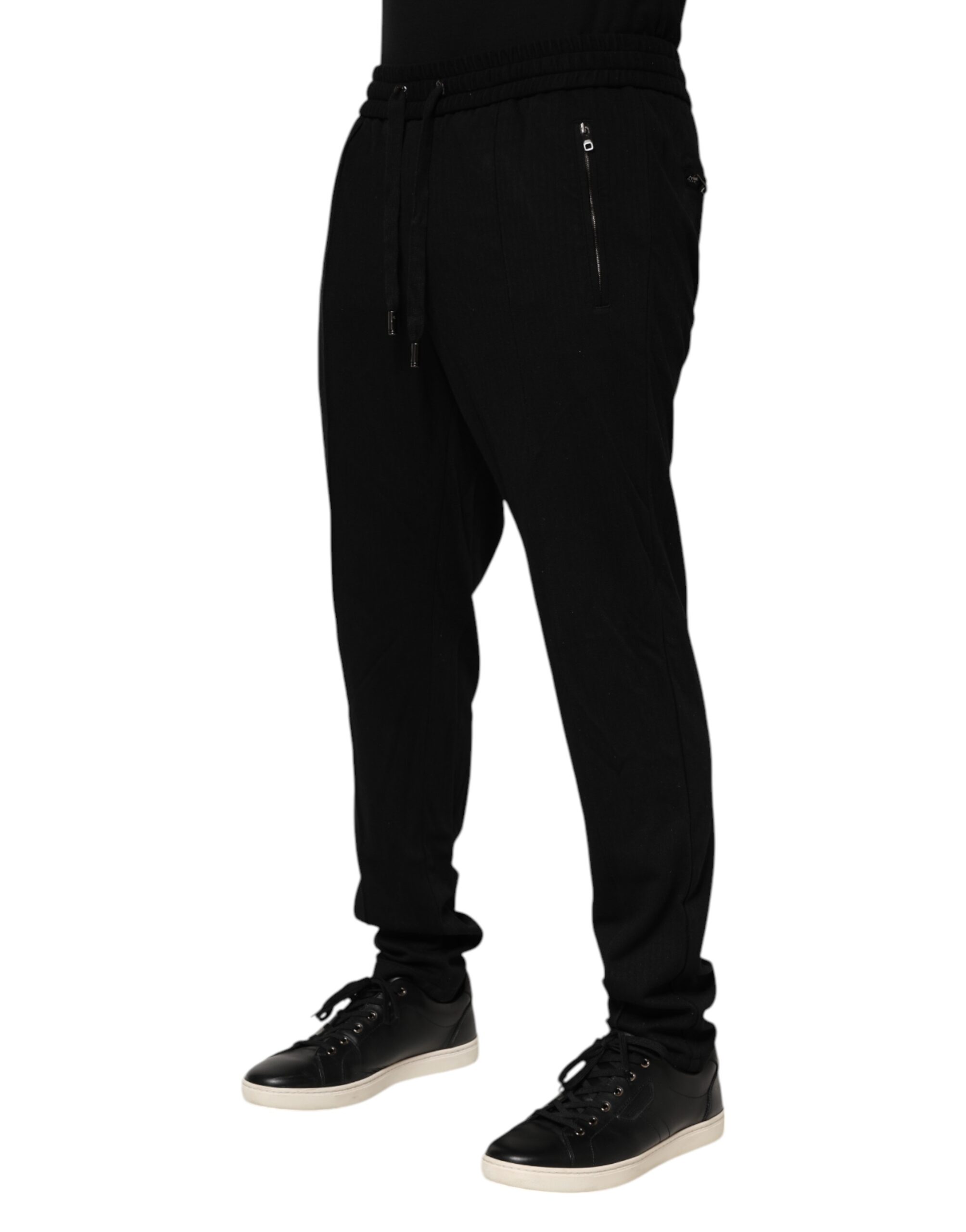 Dolce & Gabbana Black Viscose Skinny Logo Men Jogger Pants - Image 3