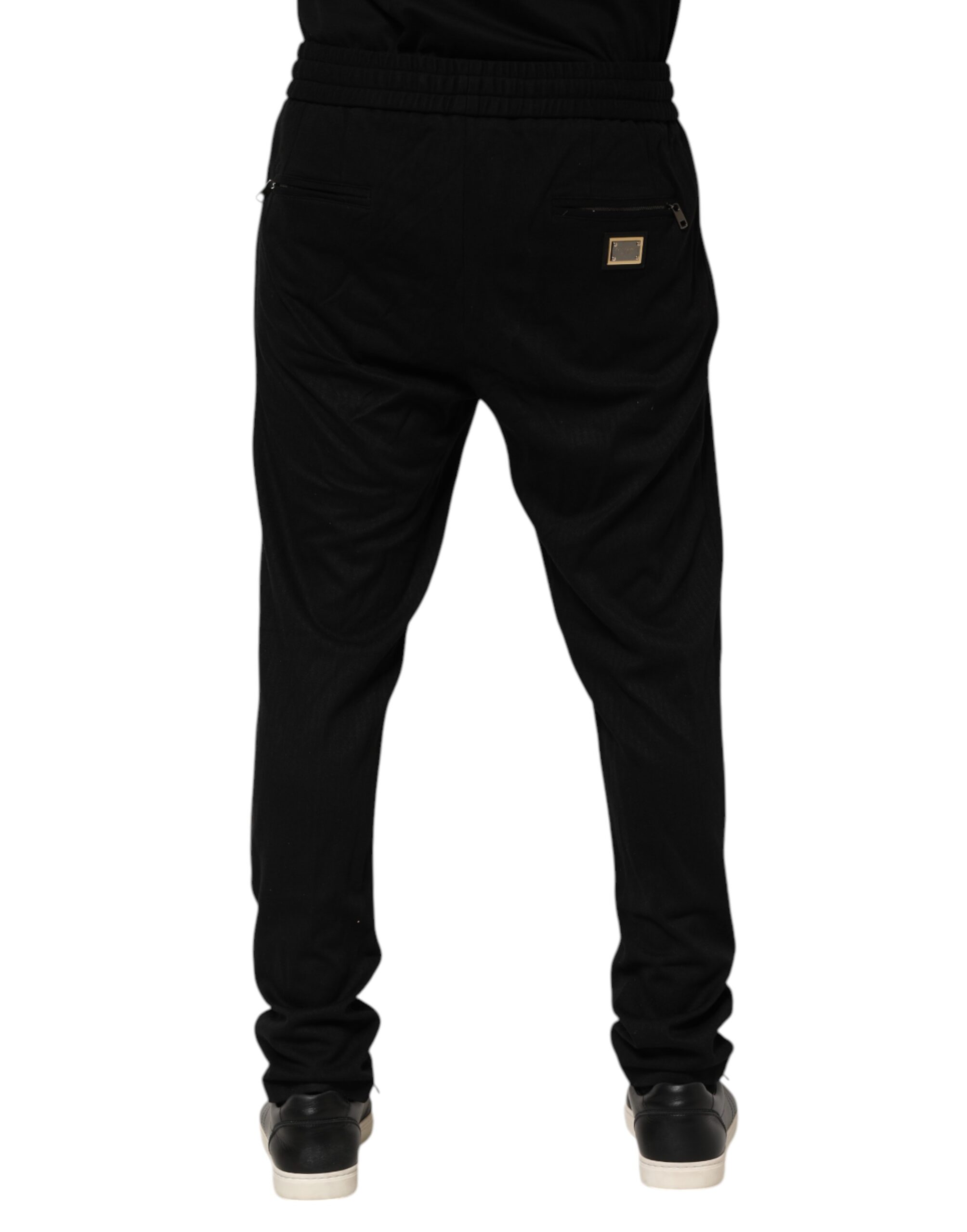 Dolce & Gabbana Black Viscose Skinny Logo Men Jogger Pants - Image 4