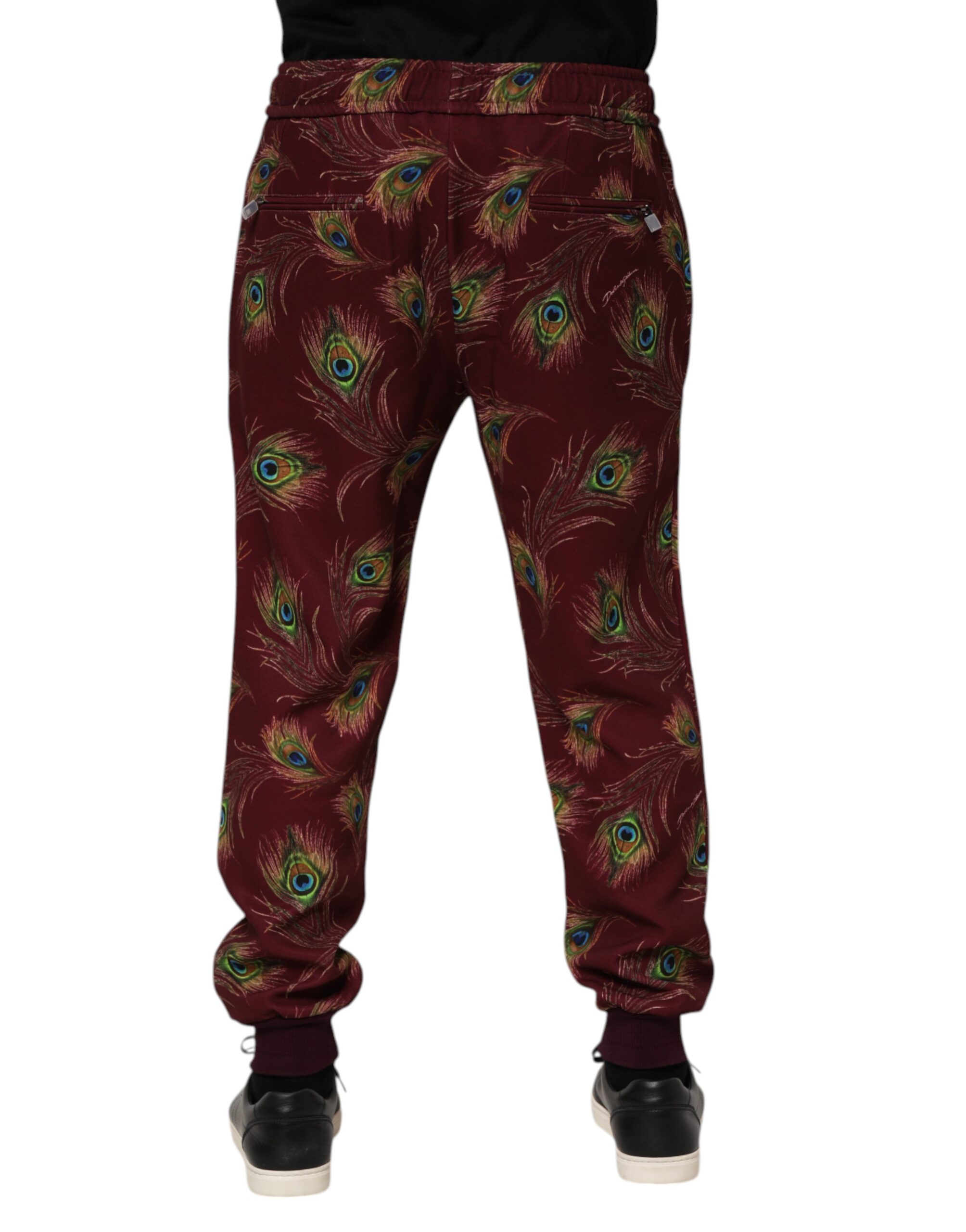 Dolce & Gabbana Burgundy Peacock Feather Print Jogger Pants - Image 4