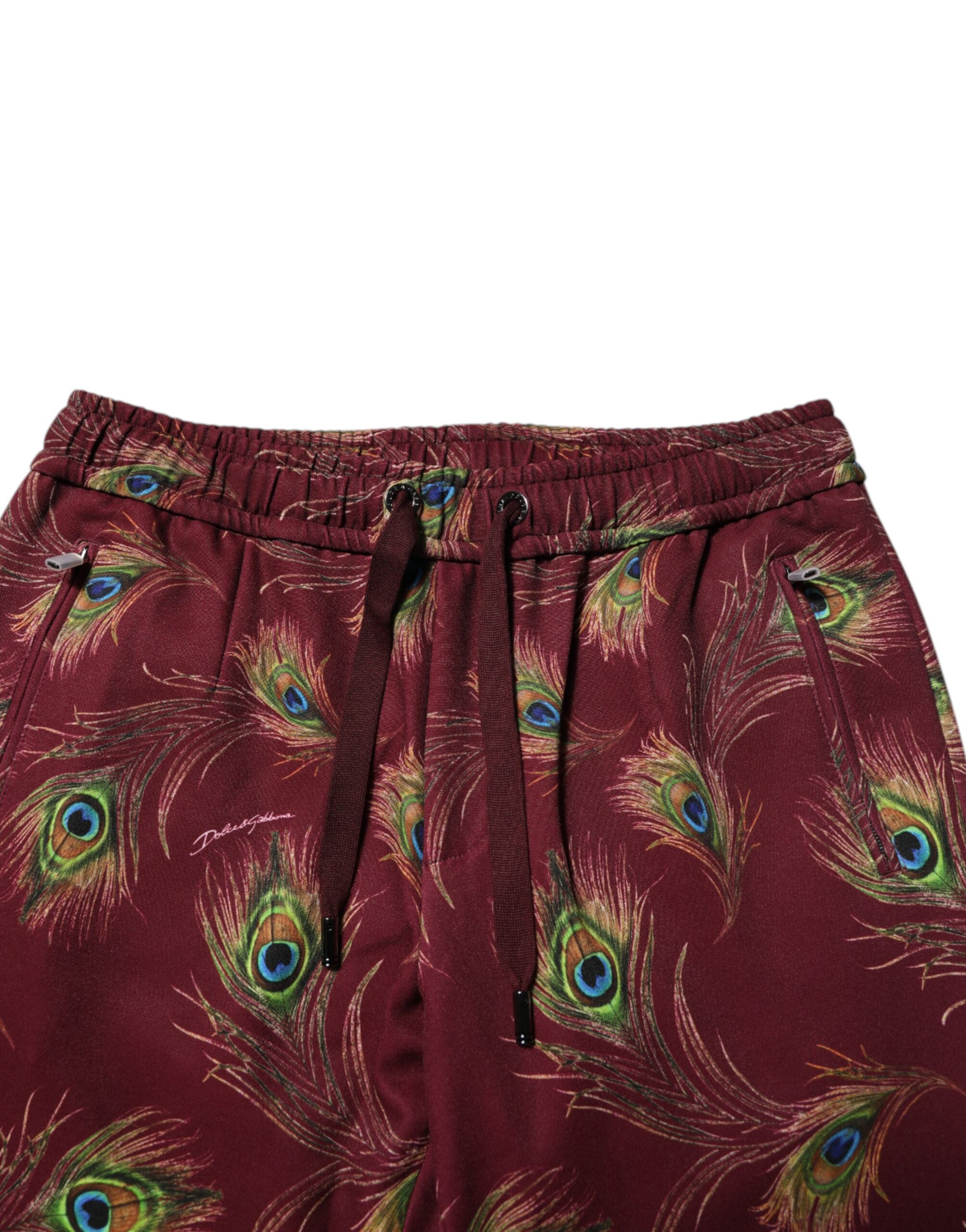 Dolce & Gabbana Burgundy Peacock Feather Print Jogger Pants - Image 5