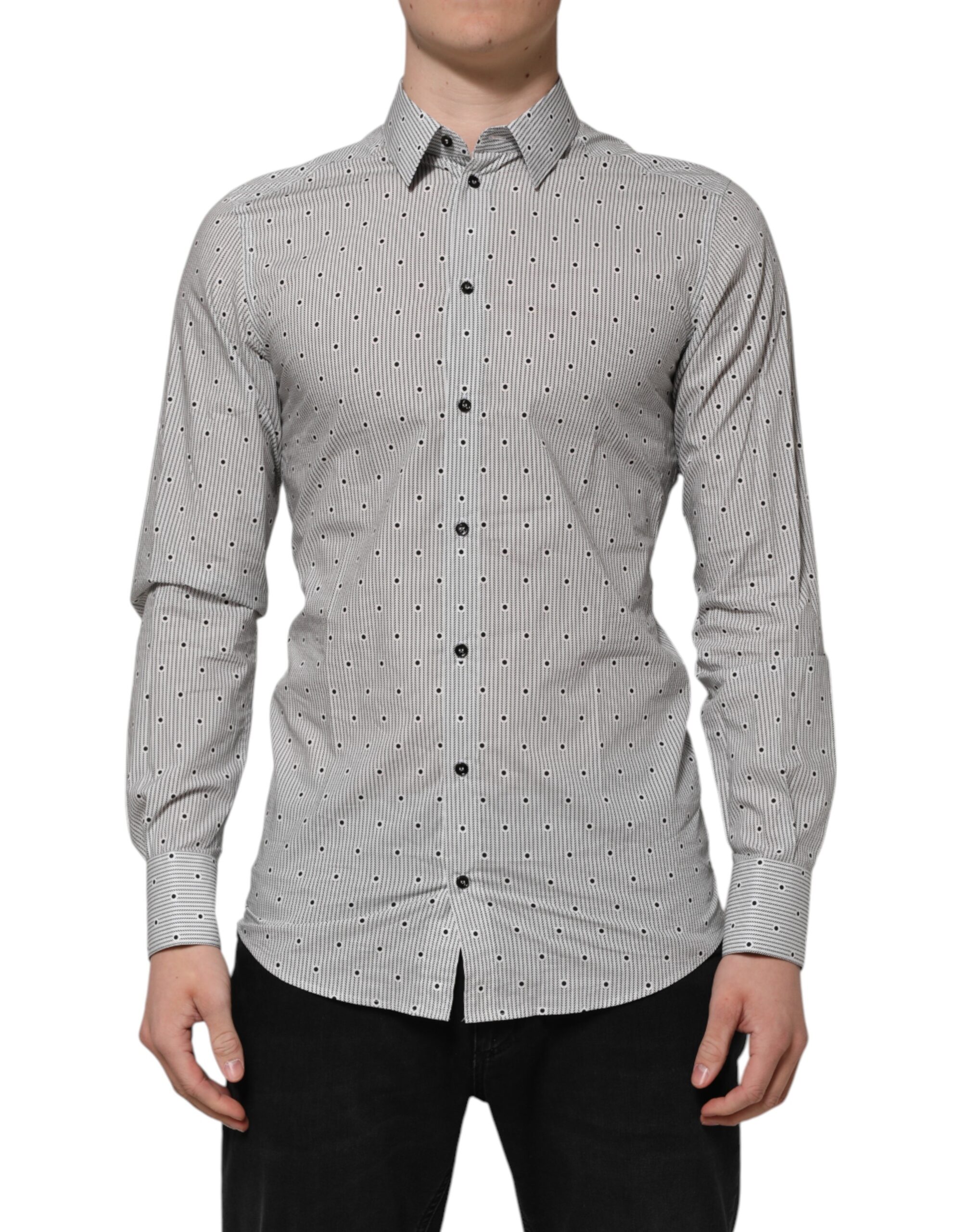 Dolce & Gabbana Gray Dotted Semi Fitted GOLD Men Formal Shirt - Image 2