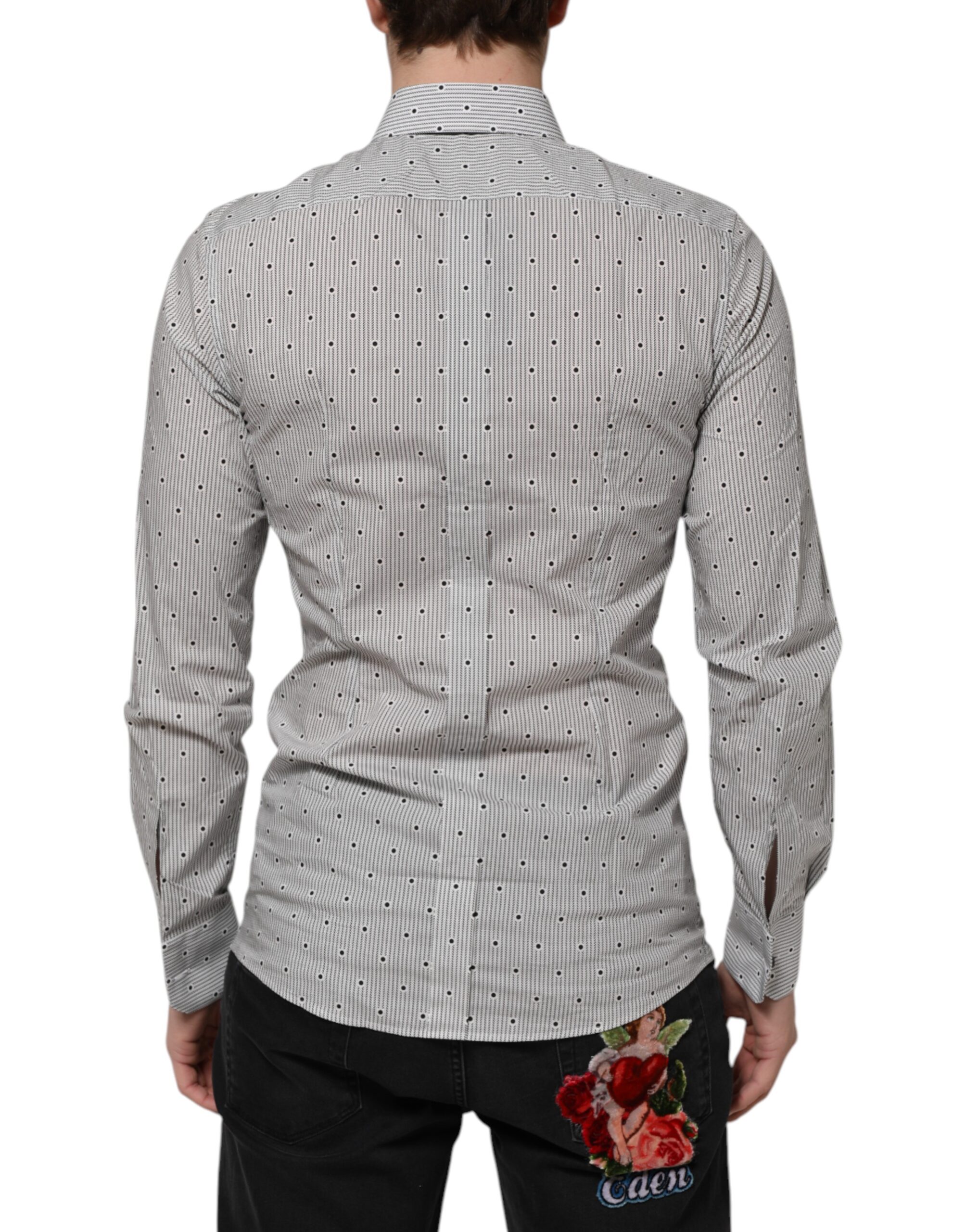 Dolce & Gabbana Gray Dotted Semi Fitted GOLD Men Formal Shirt - Image 4