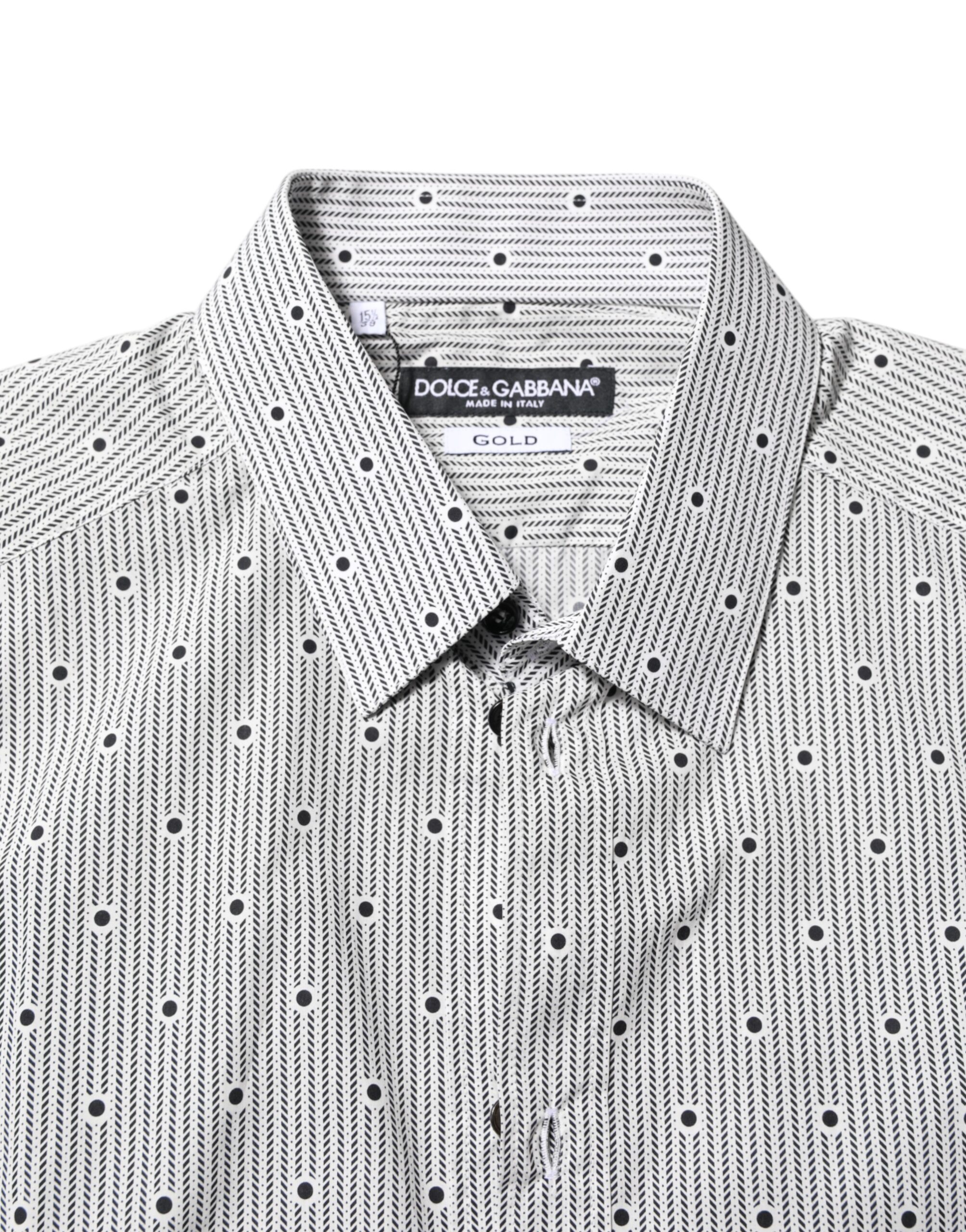 Dolce & Gabbana Gray Dotted Semi Fitted GOLD Men Formal Shirt - Image 5