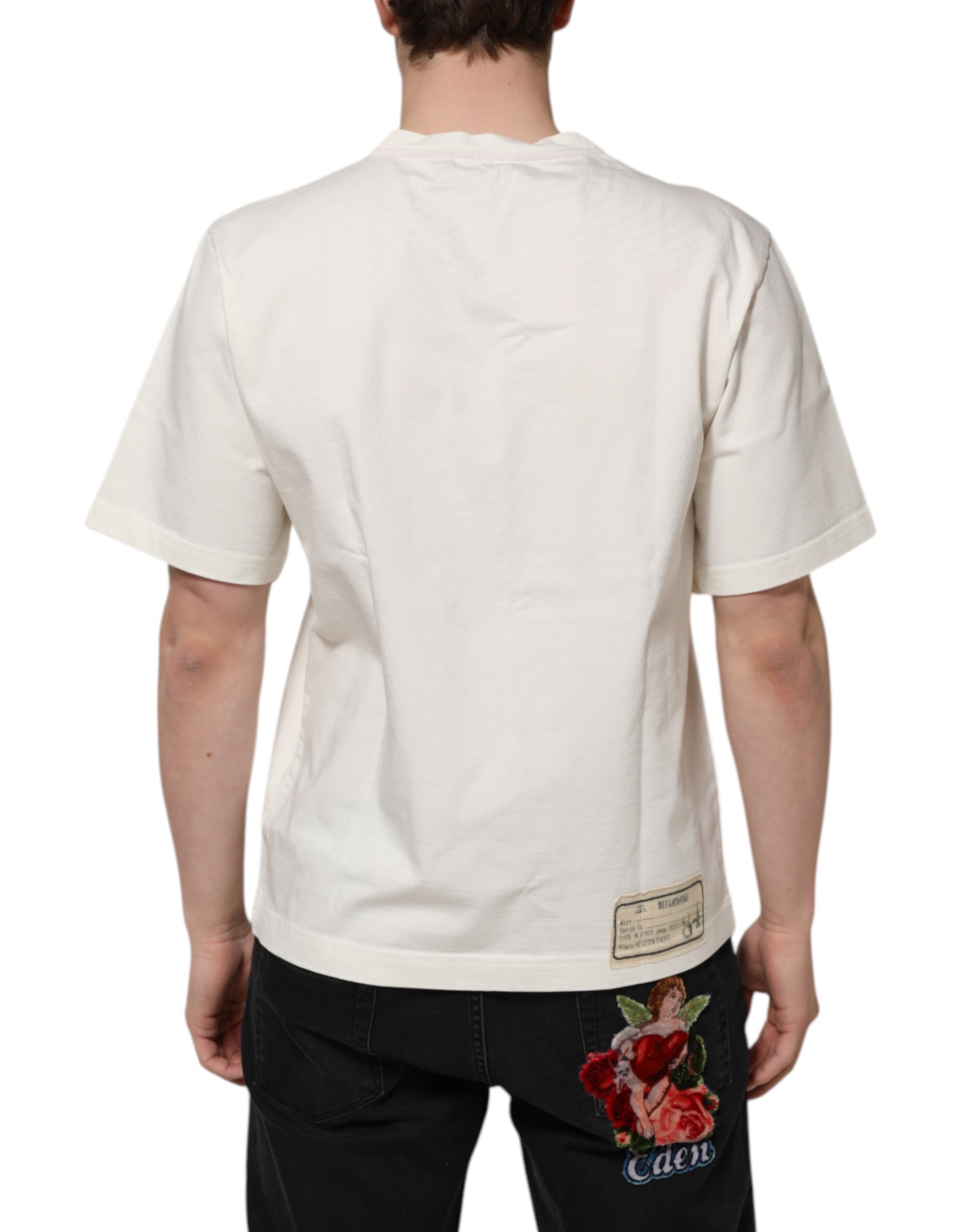 Dolce & Gabbana White Love Peace Cotton Men Crew Neck T-shirt - Image 4