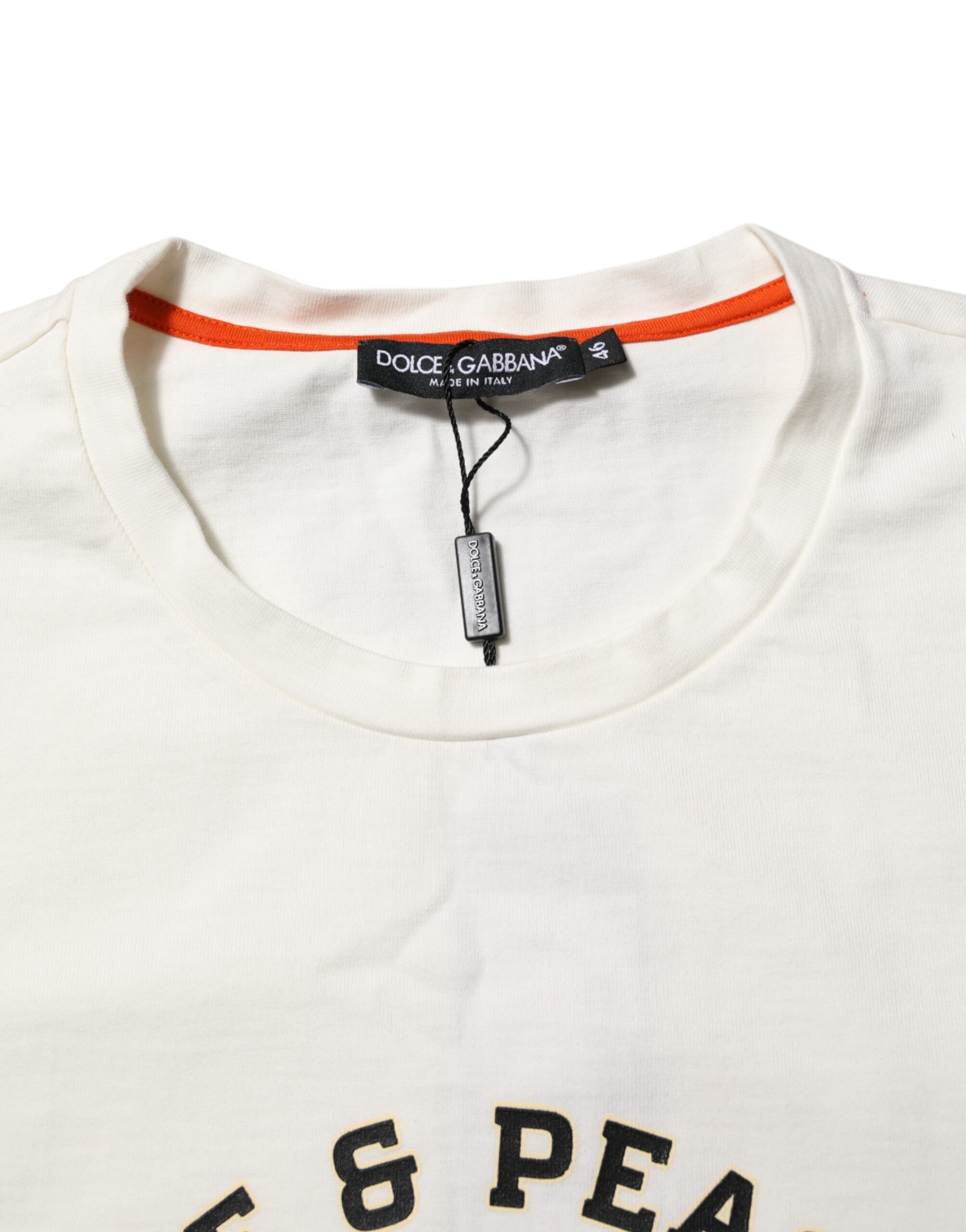 Dolce & Gabbana White Love Peace Cotton Men Crew Neck T-shirt - Image 5