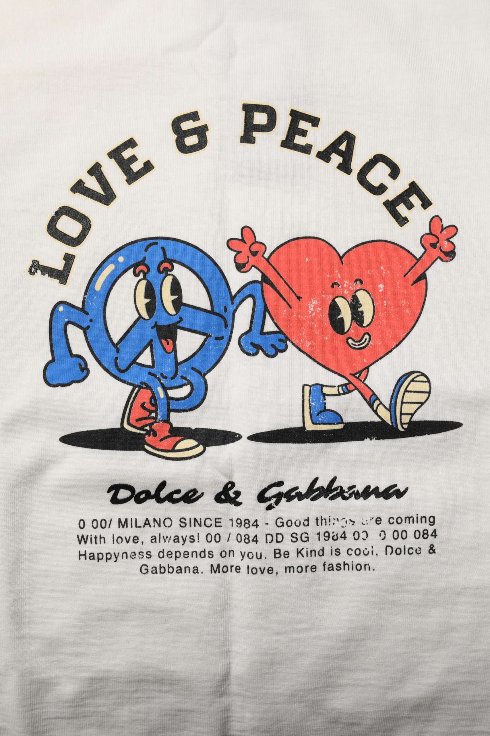 Dolce & Gabbana White Love Peace Cotton Men Crew Neck T-shirt - Image 6