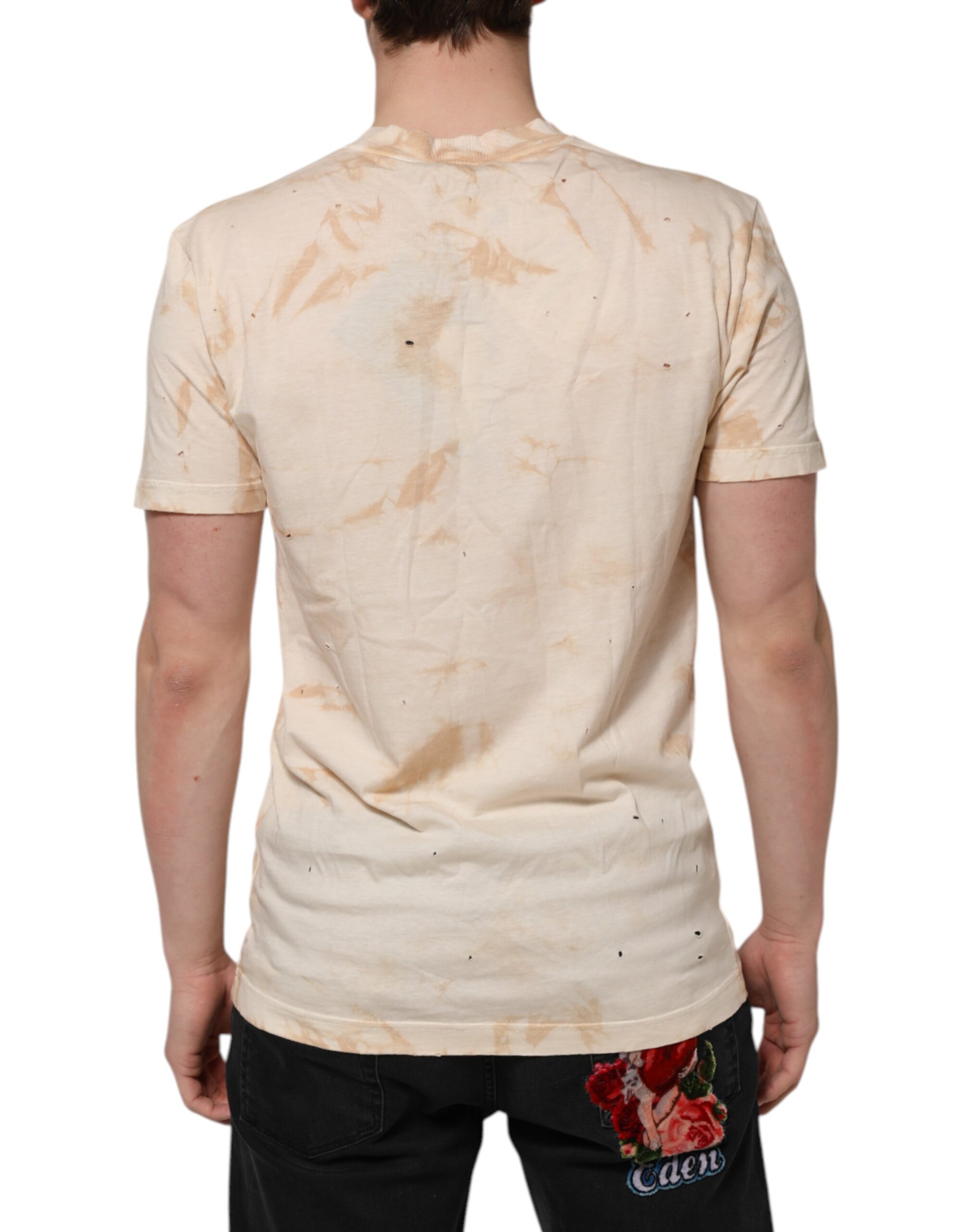 Dolce & Gabbana Beige Logo Print Short Sleeve V-neck T-shirt - Image 4