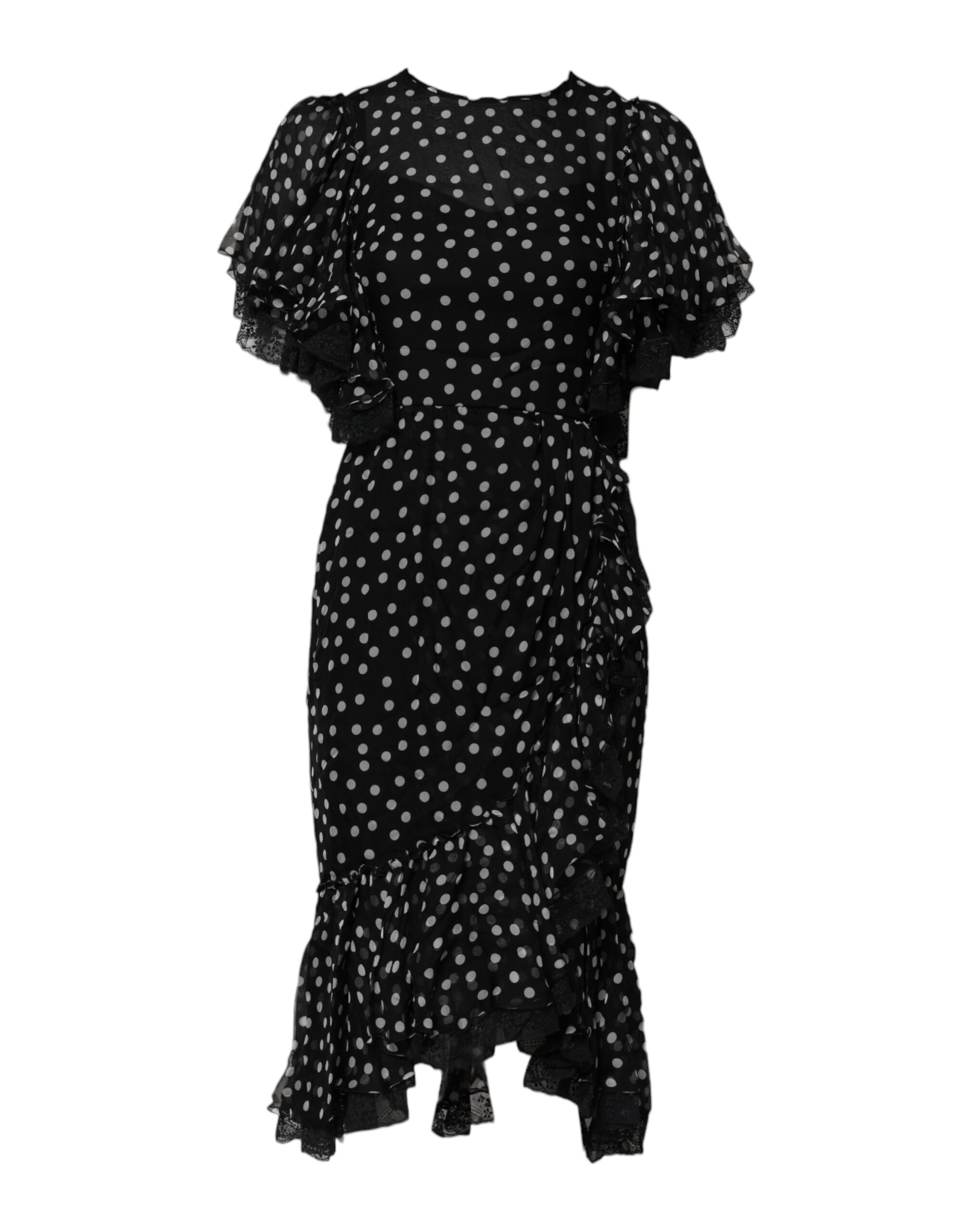 Dolce & Gabbana Black White Lace Polka Dot Chiffon Dress - Image 2