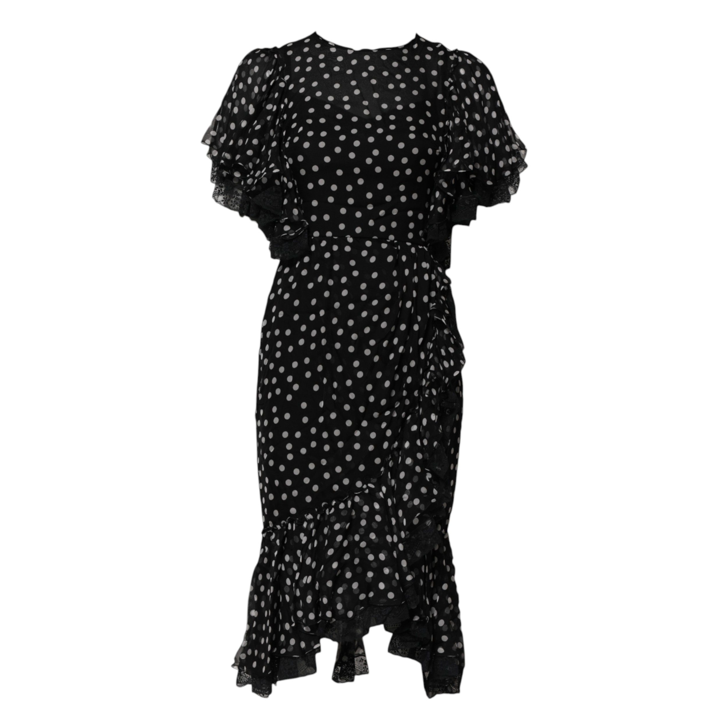 Dolce & Gabbana Black White Lace Polka Dot Chiffon Dress - Image 3