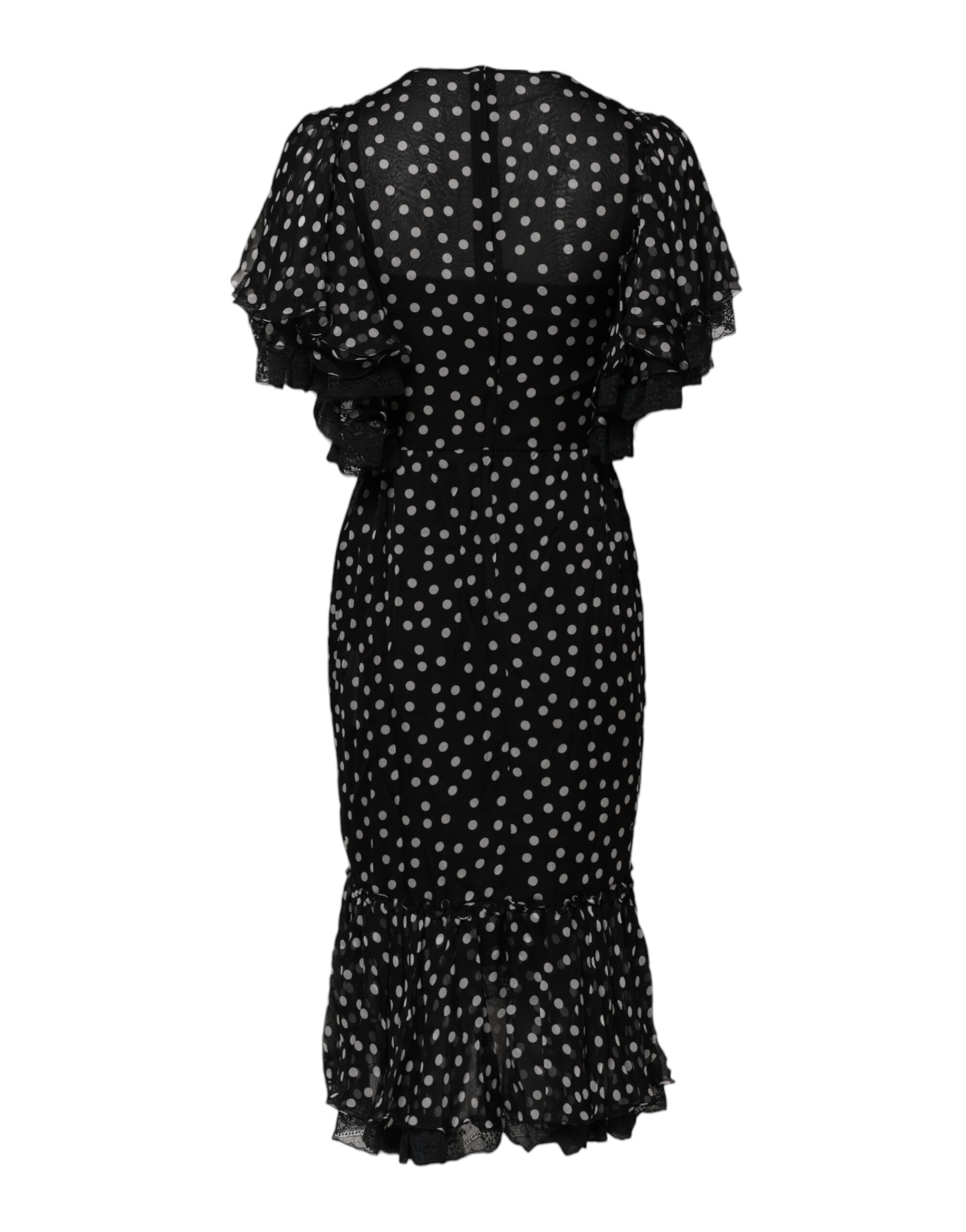 Dolce & Gabbana Black White Lace Polka Dot Chiffon Dress - Image 4