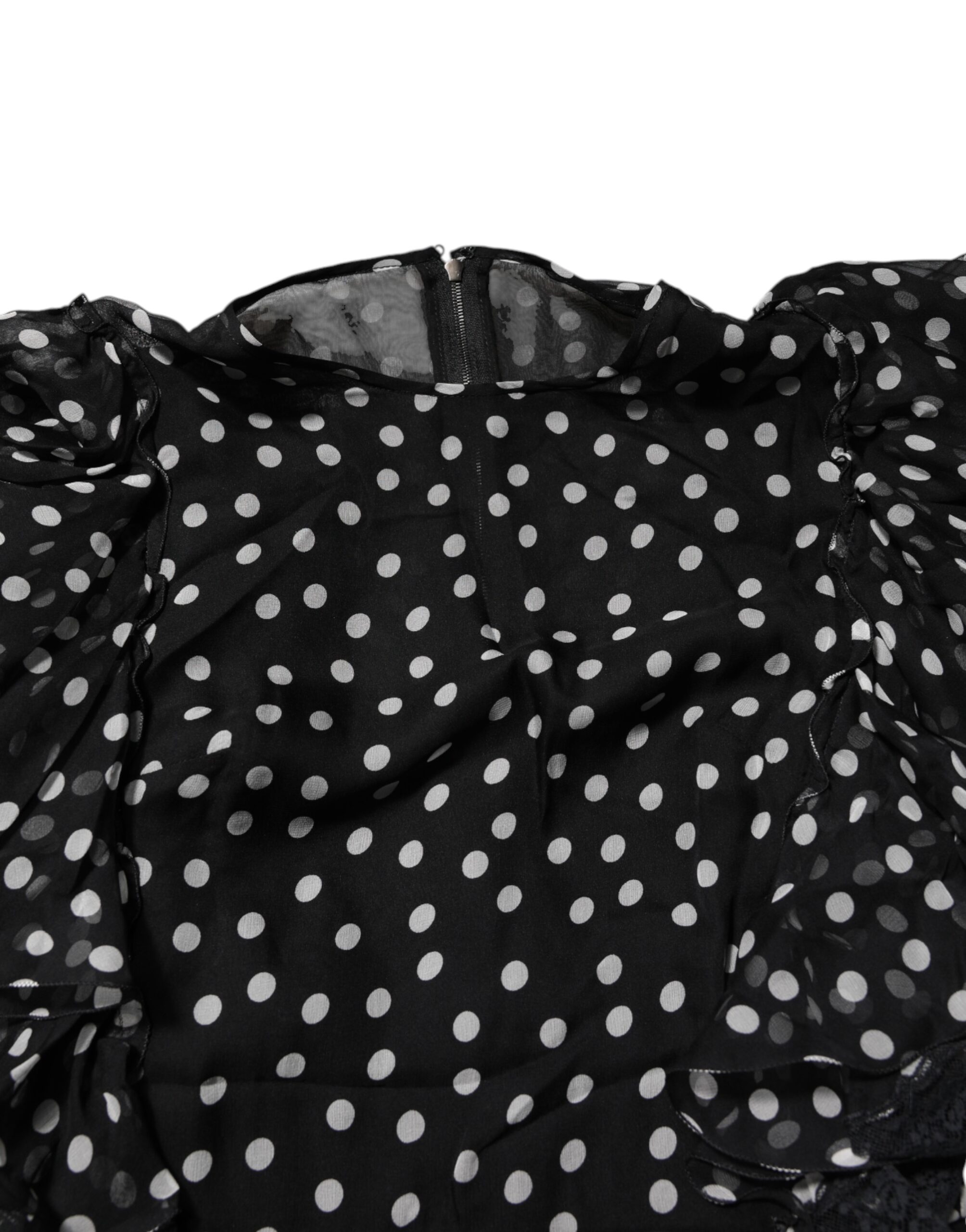 Dolce & Gabbana Black White Lace Polka Dot Chiffon Dress - Image 5