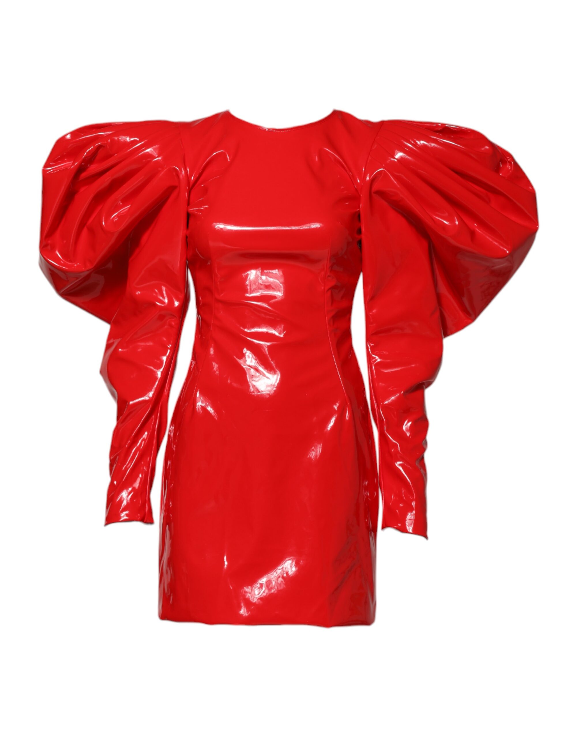 Dolce & Gabbana Red Patent Leather Puff Sleeves Mini Dress - Image 2