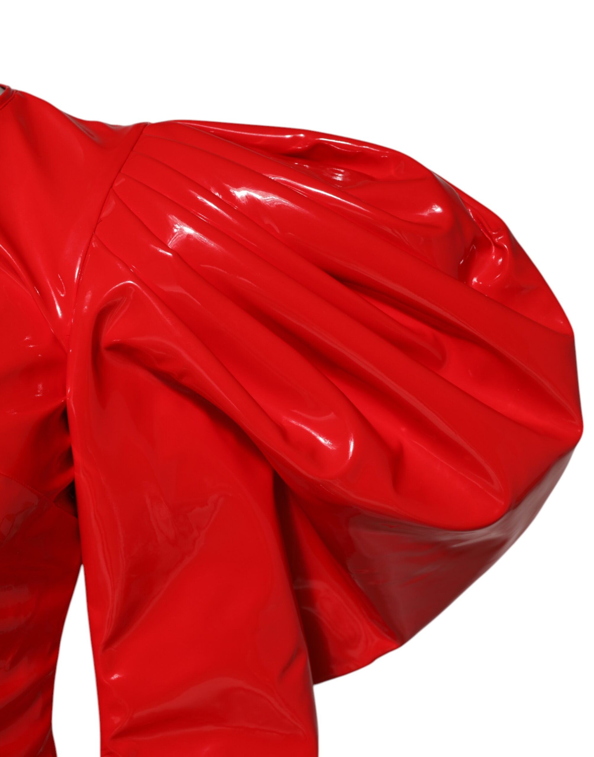 Dolce & Gabbana Red Patent Leather Puff Sleeves Mini Dress - Image 3