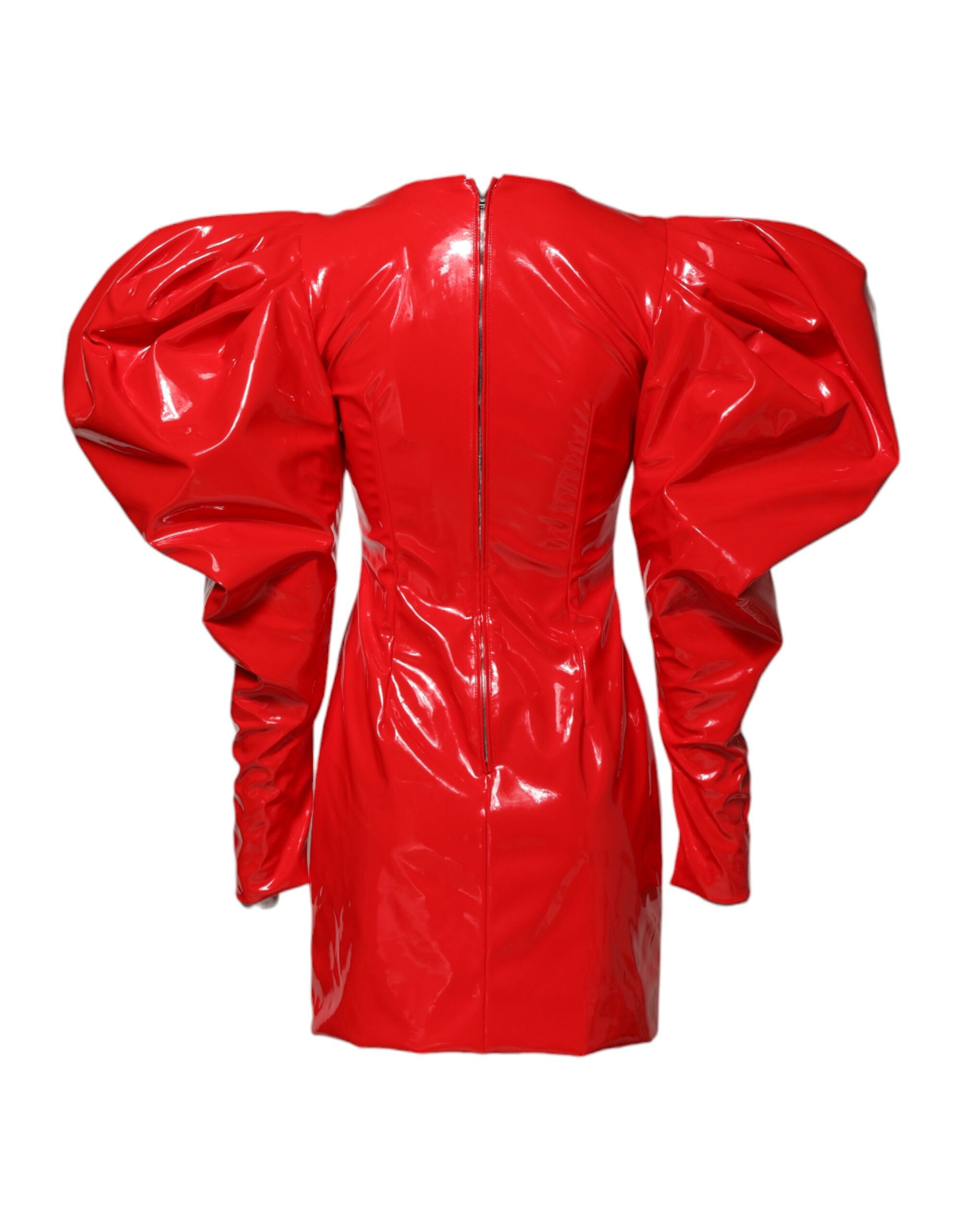 Dolce & Gabbana Red Patent Leather Puff Sleeves Mini Dress - Image 4