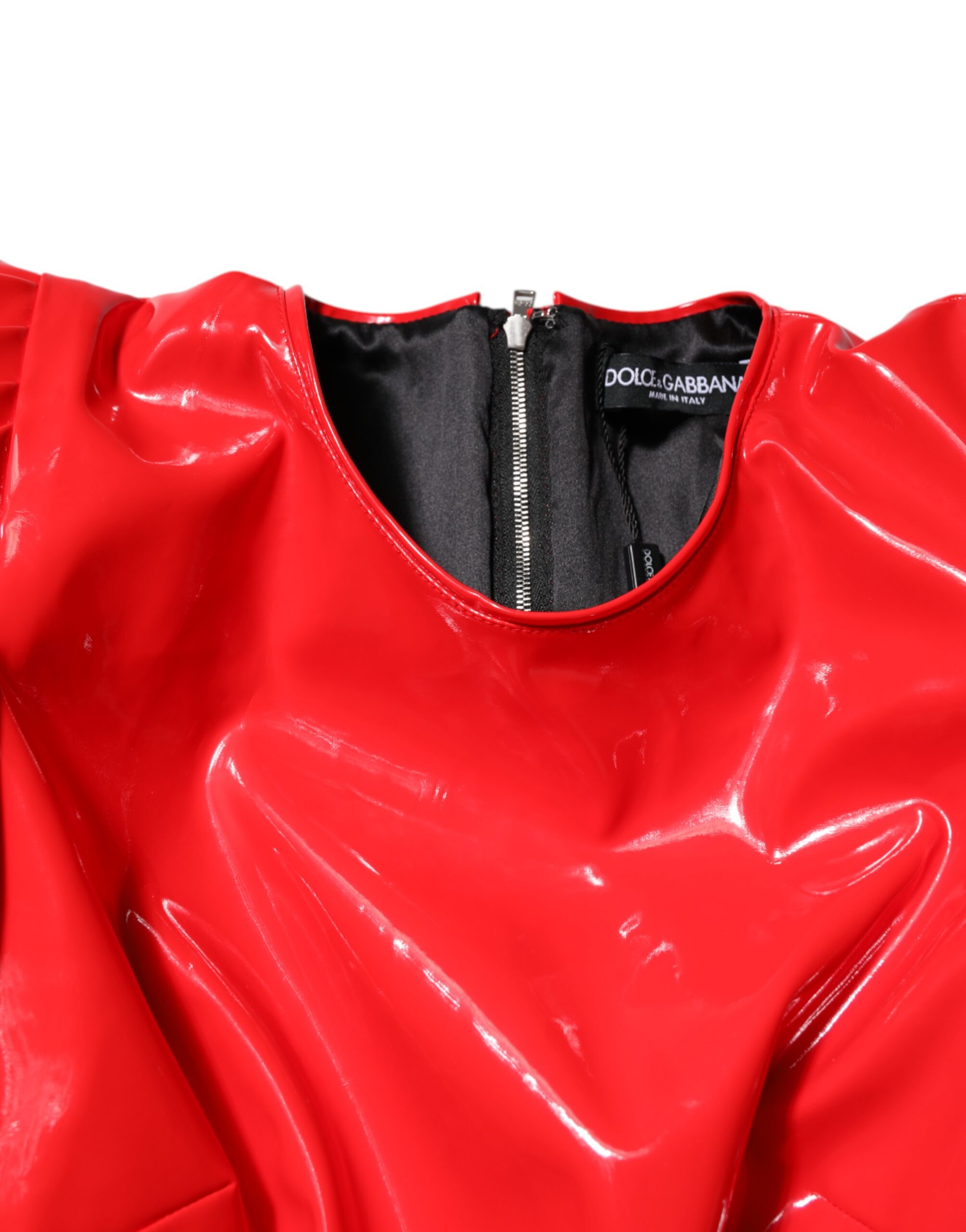 Dolce & Gabbana Red Patent Leather Puff Sleeves Mini Dress - Image 5