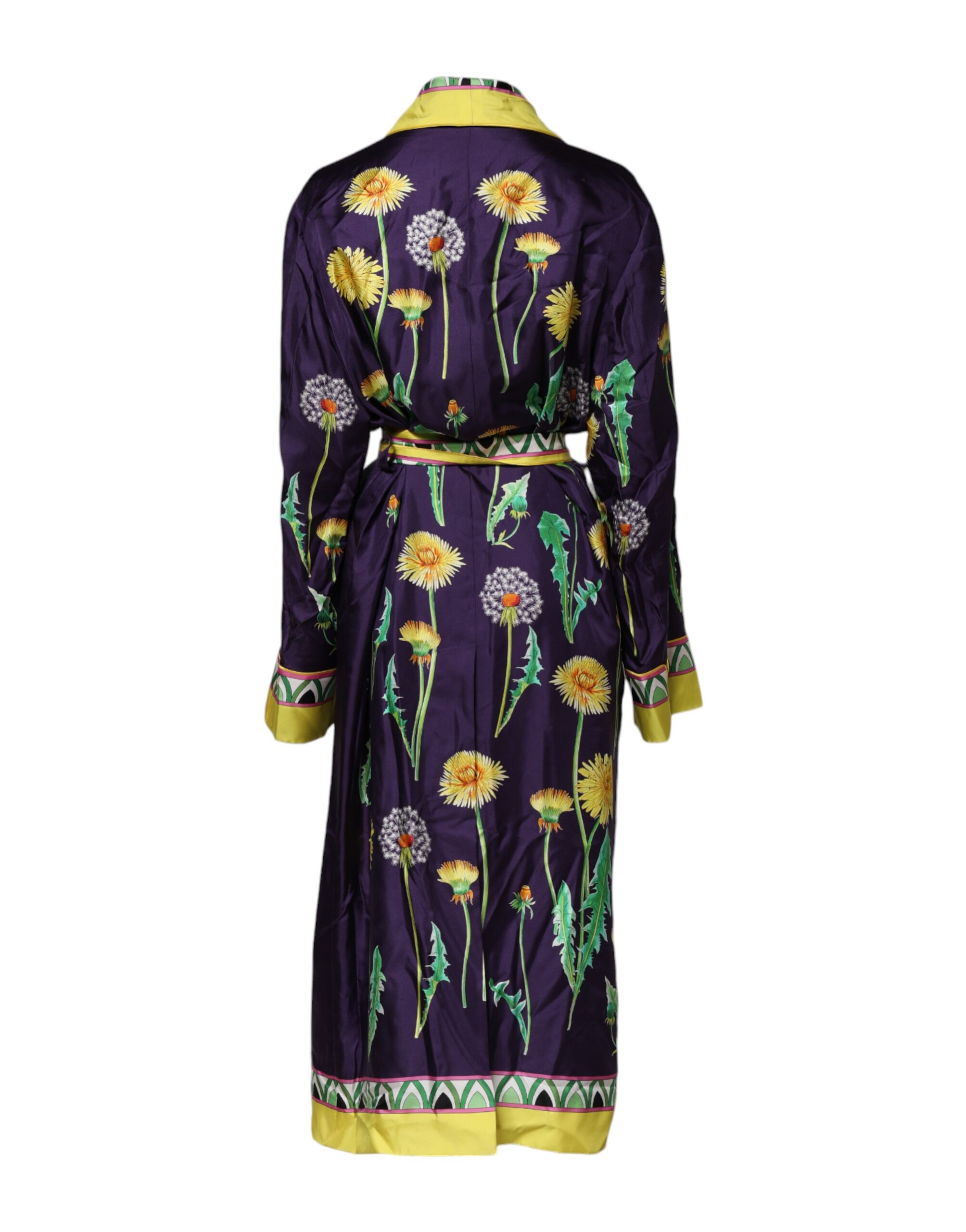 Dolce & Gabbana Blue Floral Print Silk Long Sleeves Wrap Robe - Image 3