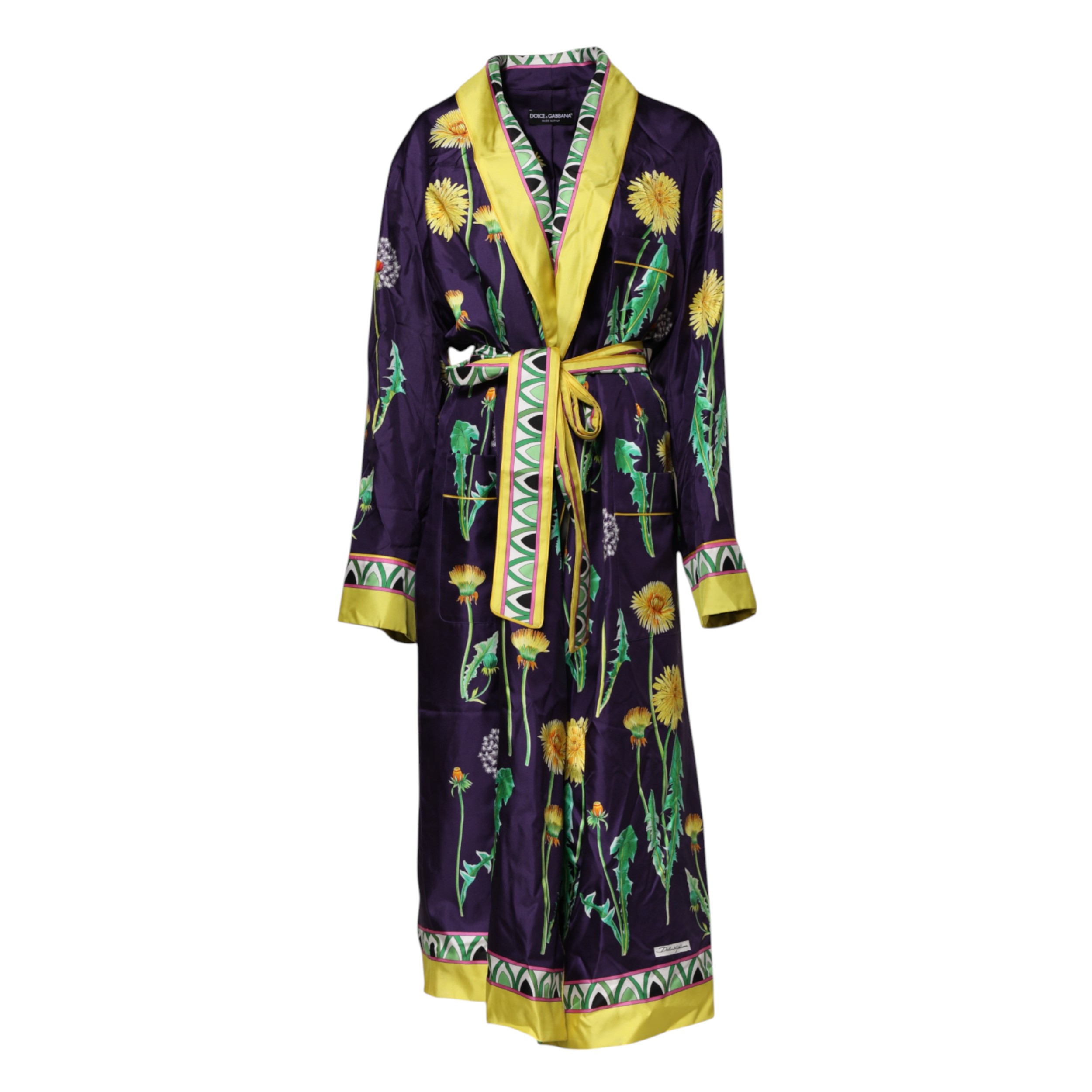 Dolce & Gabbana Blue Floral Print Silk Long Sleeves Wrap Robe - Image 5