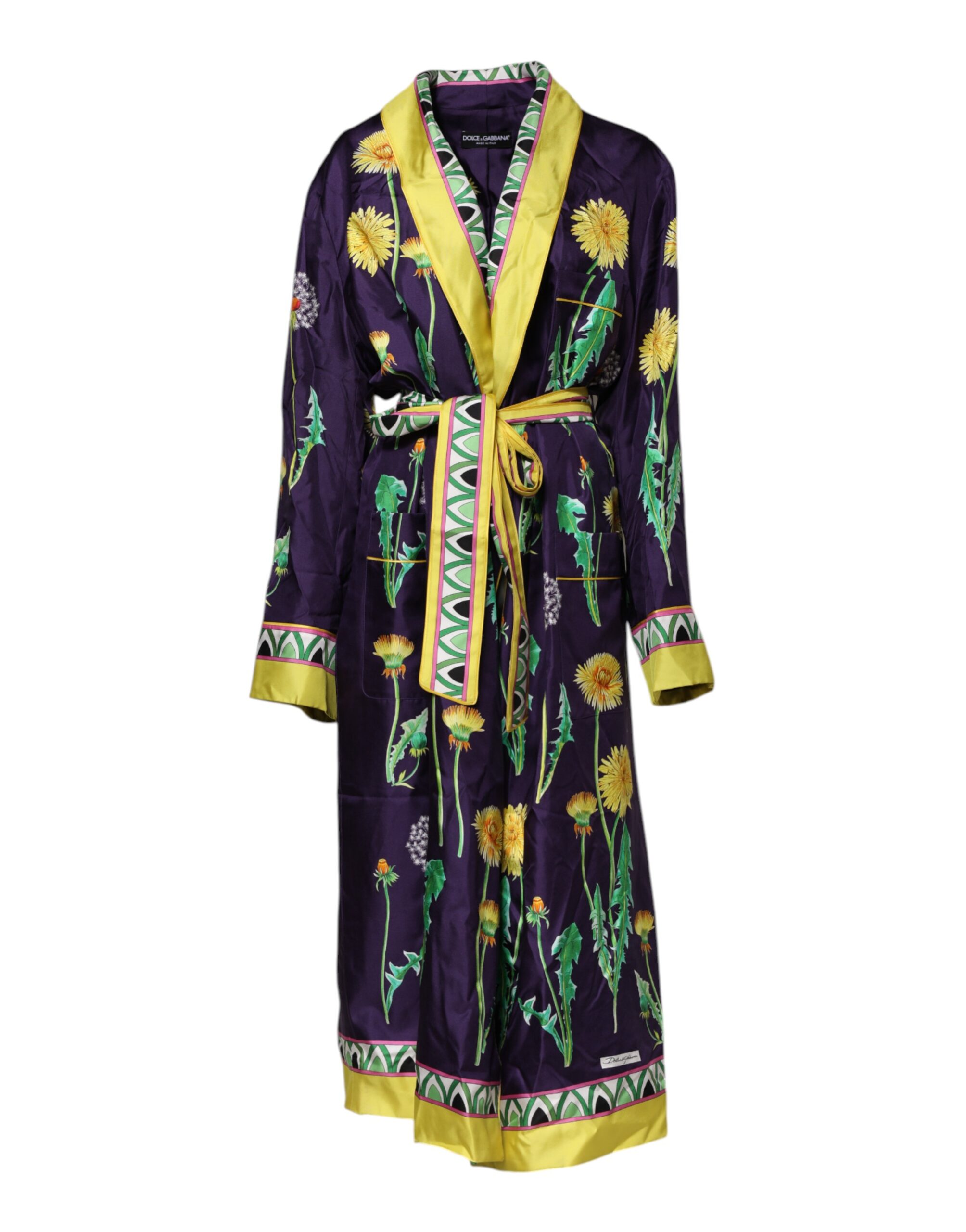 Dolce & Gabbana Blue Floral Print Silk Long Sleeves Wrap Robe - Image 2