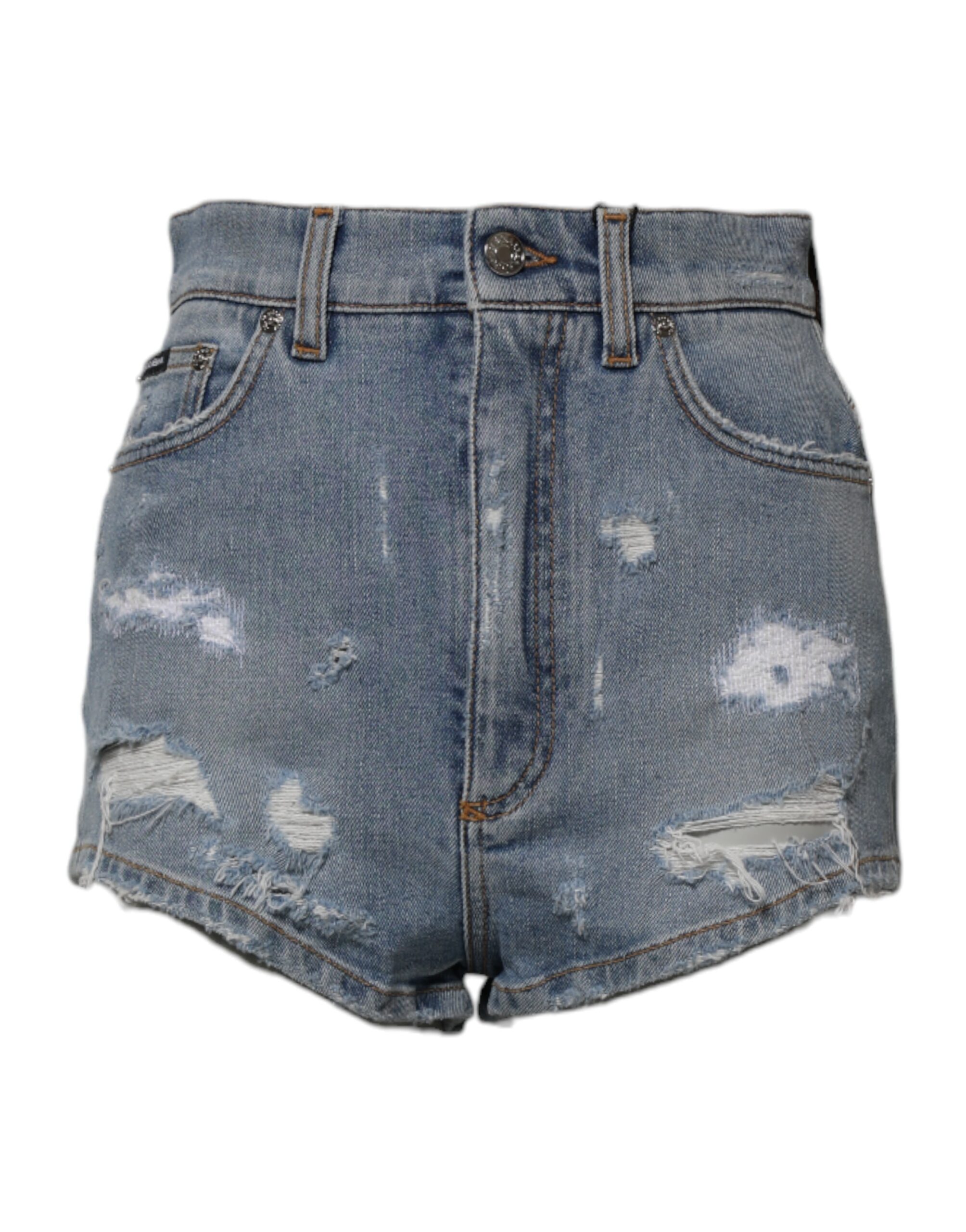 Dolce & Gabbana Blue Tattered Denim Cotton Hot Pants Shorts - Image 2