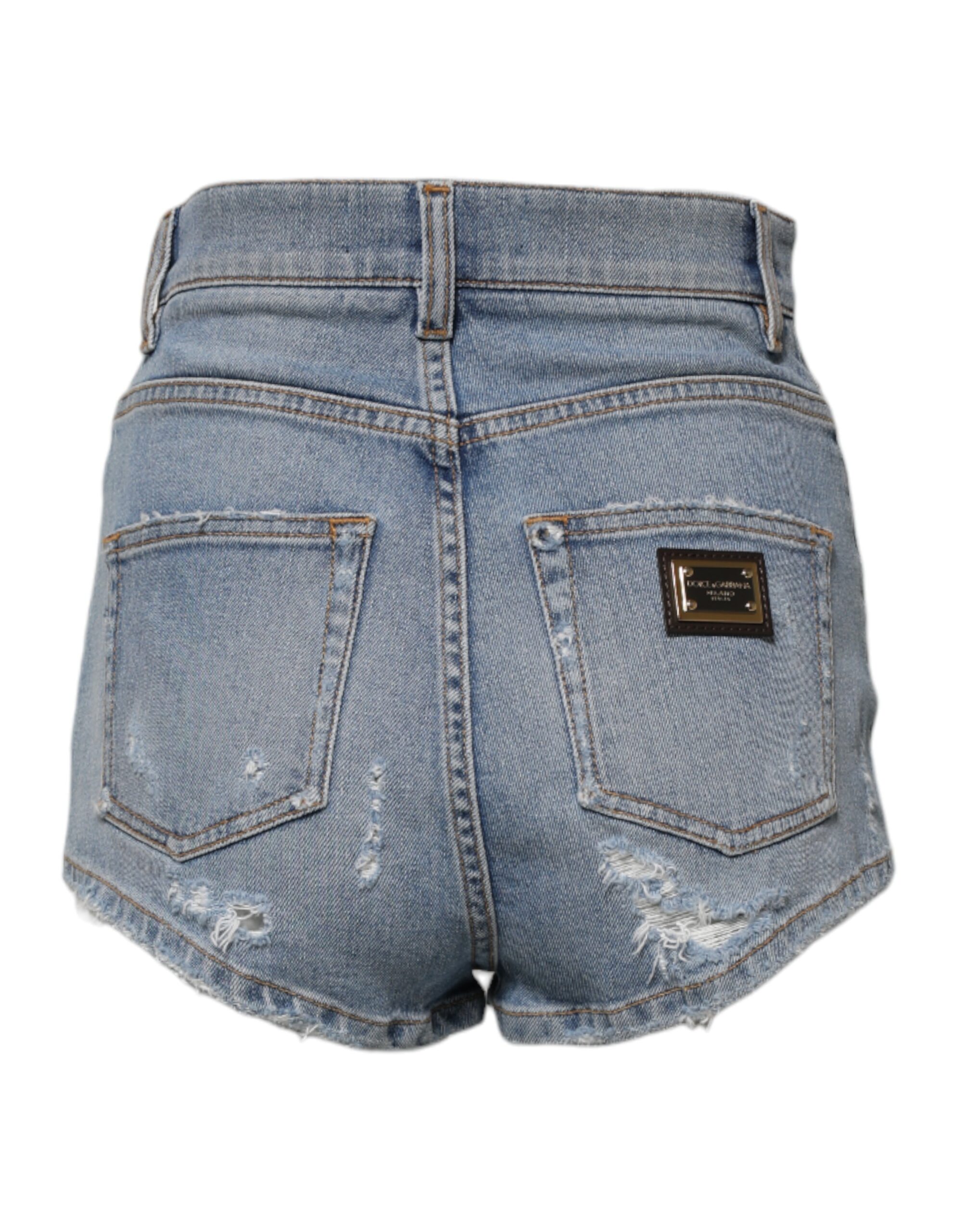 Dolce & Gabbana Blue Tattered Denim Cotton Hot Pants Shorts - Image 3
