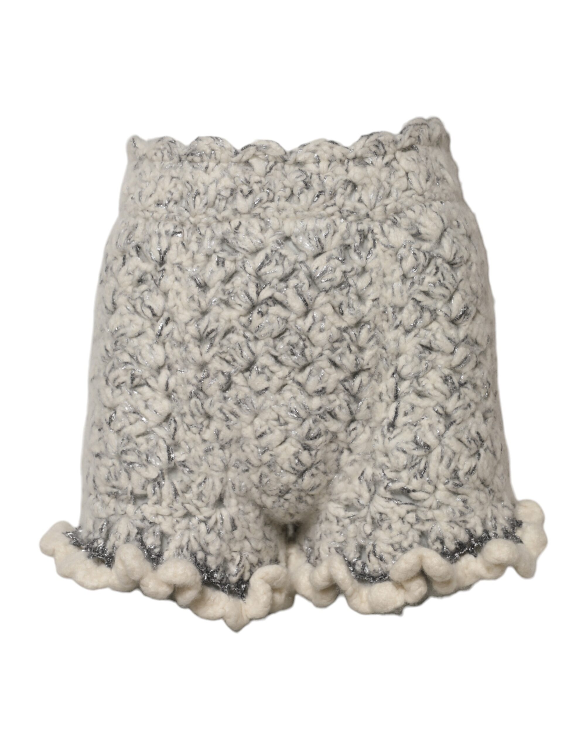 Dolce & Gabbana Metallic Bouclé Knit Cashmere Ruffled Shorts - Image 2