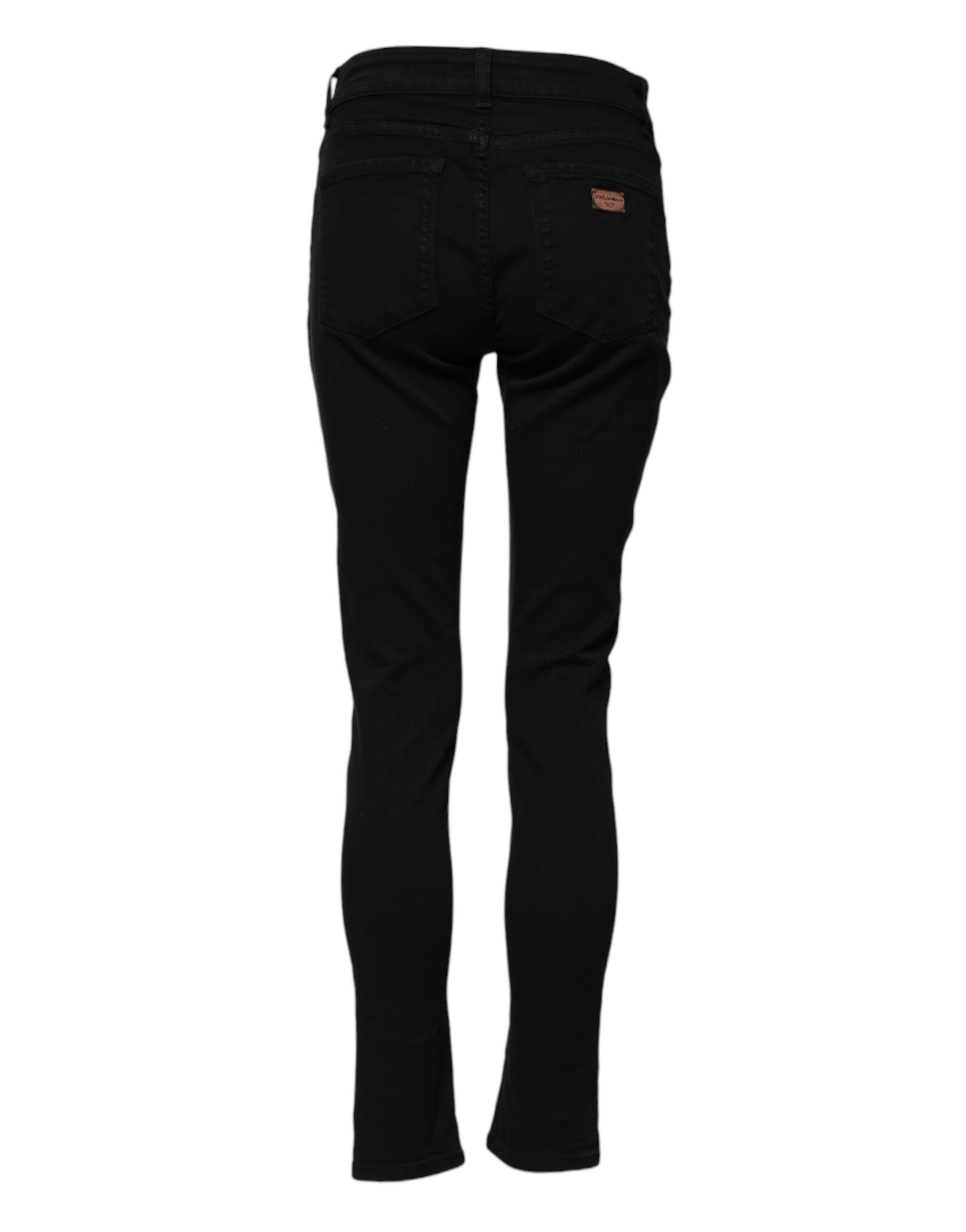 Dolce & Gabbana Black Cotton Logo Skinny Mid Waist Denim Jeans - Image 3