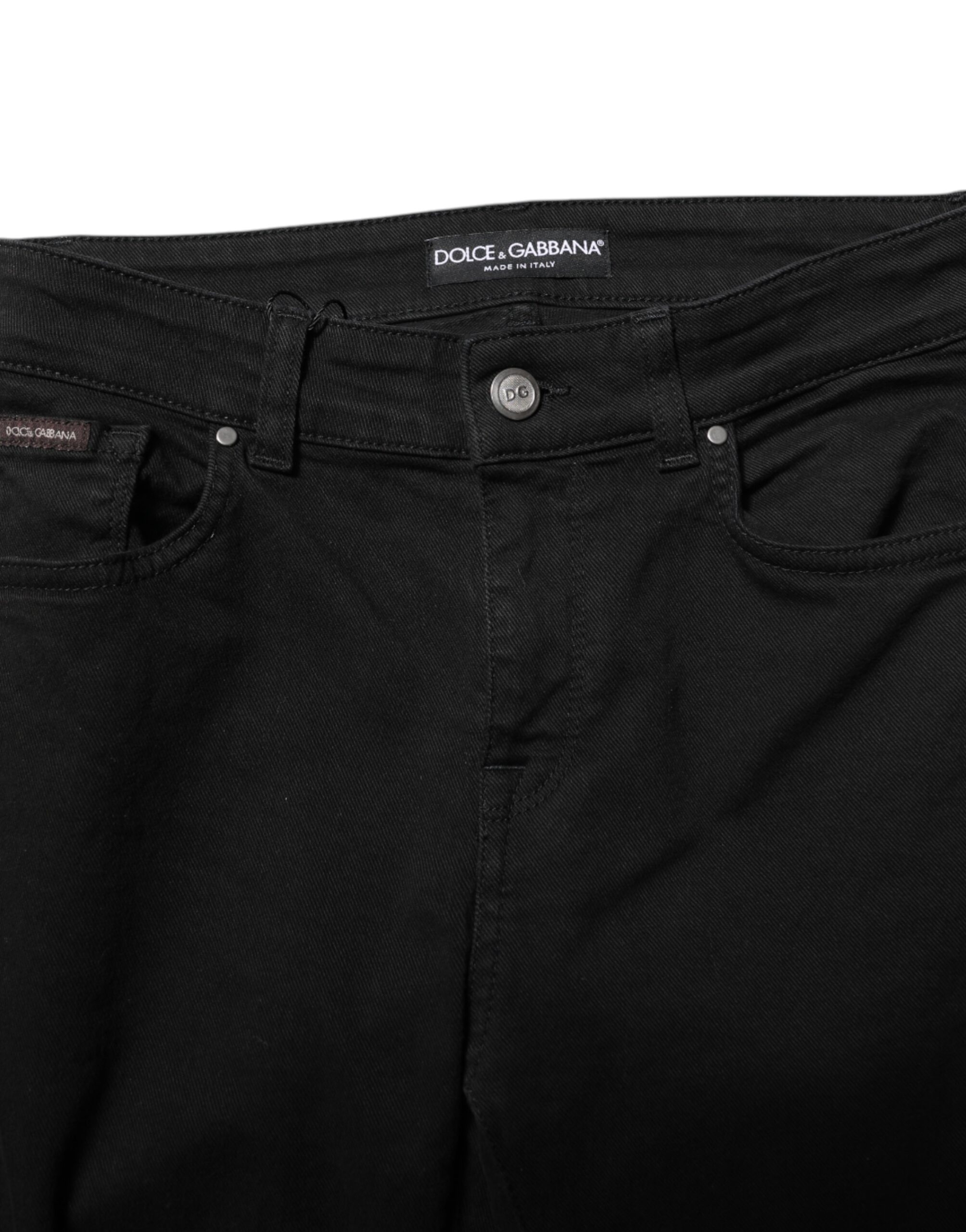 Dolce & Gabbana Black Cotton Logo Skinny Mid Waist Denim Jeans - Image 4