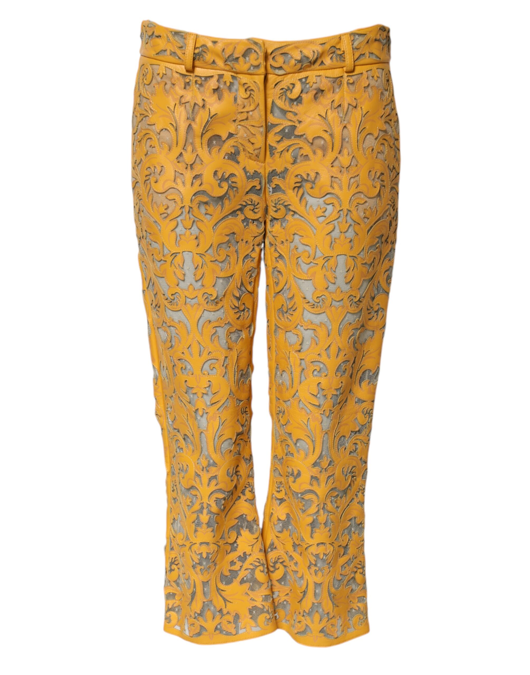 Dolce & Gabbana Yellow Floral Lace Mid Waist Capri Pants - Image 2