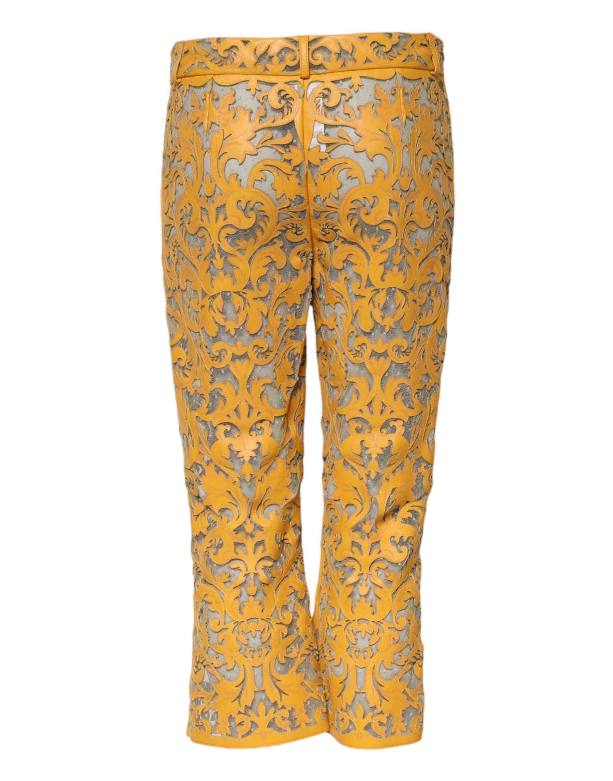 Dolce & Gabbana Yellow Floral Lace Mid Waist Capri Pants - Image 3